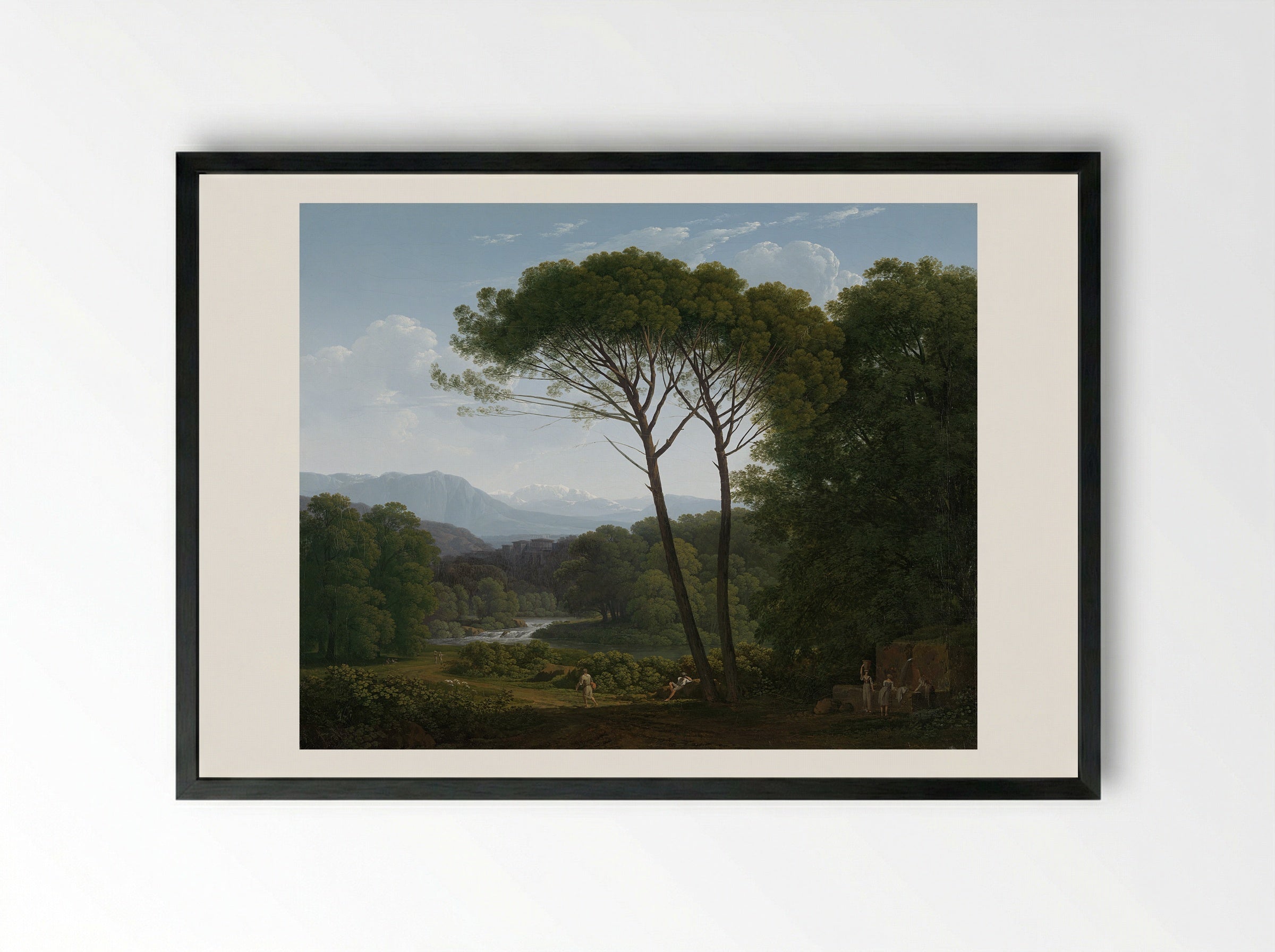 Italianate Landscape with Pines - Hendrik Voogd - Framed Print Black