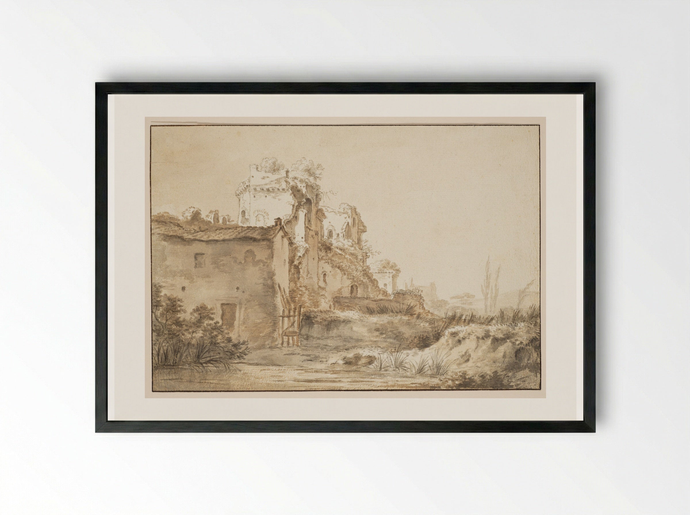 Italianate Landscape with Ruins - Herman van Swanevelt - Framed Print Black