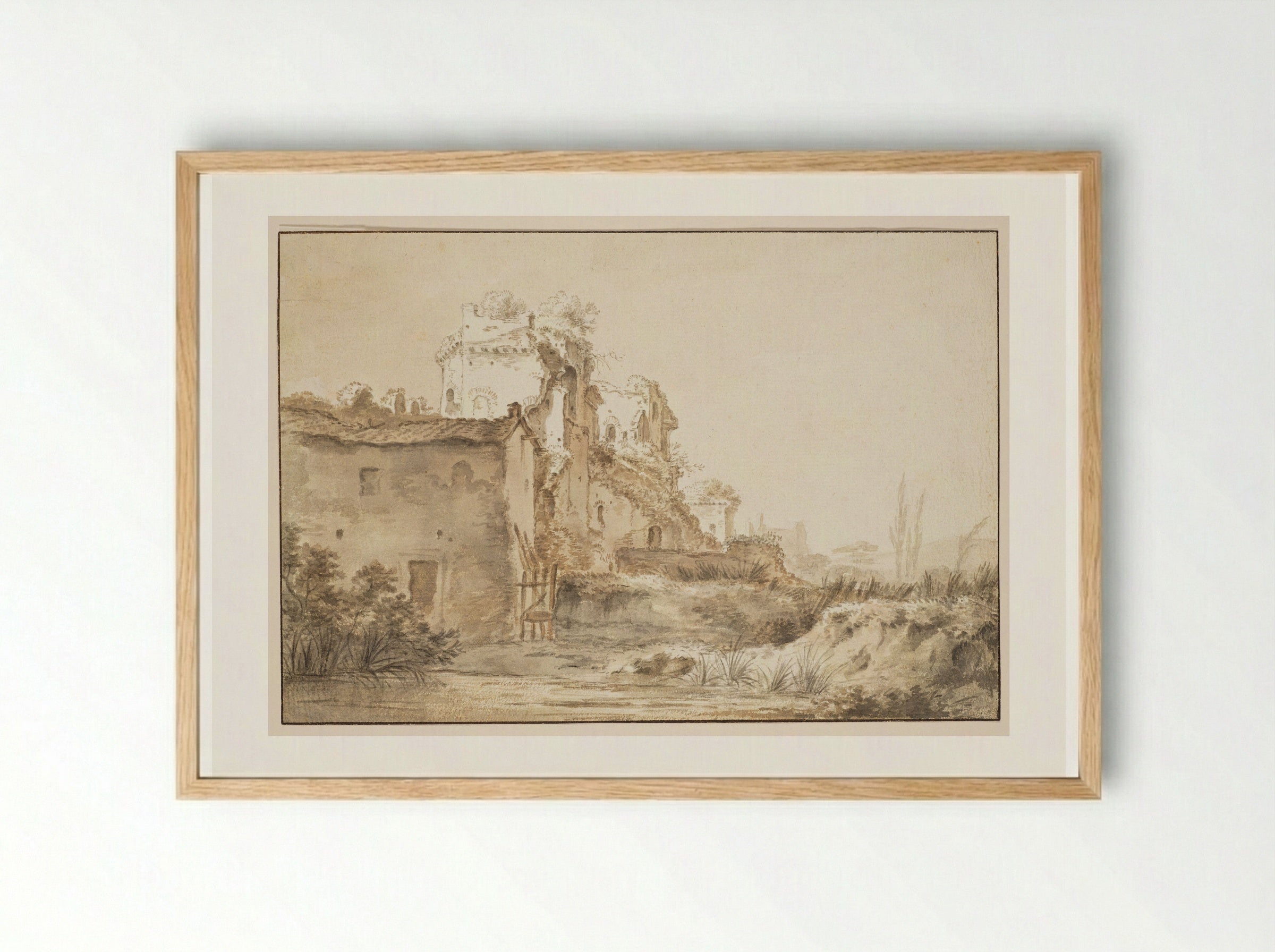 Italianate Landscape with Ruins - Herman van Swanevelt - Framed Print Wood