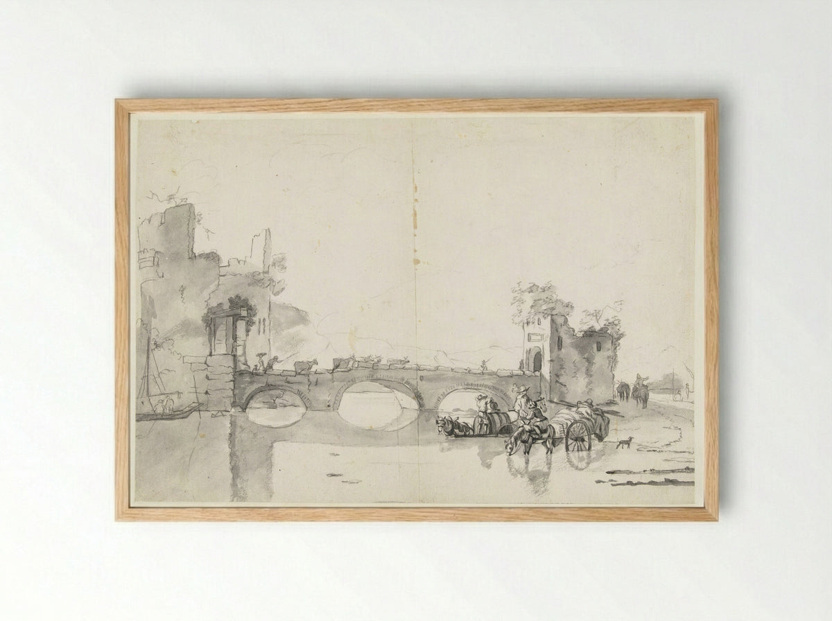 Italianate Landscape with Stone Bridge and River - Abraham Jansz Begeyn - Framed Print Wood