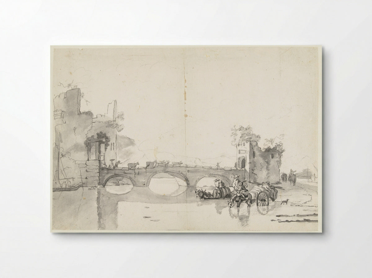 Italianate Landscape with Stone Bridge and River - Abraham Jansz Begeyn - Poster