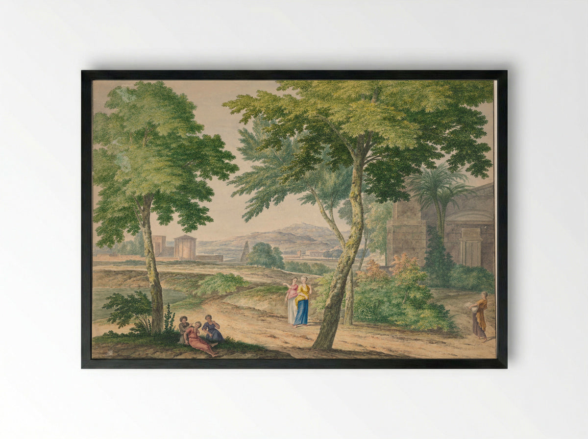 Italianate Scene with Figures - Michiel van Huysum - Framed Print Black