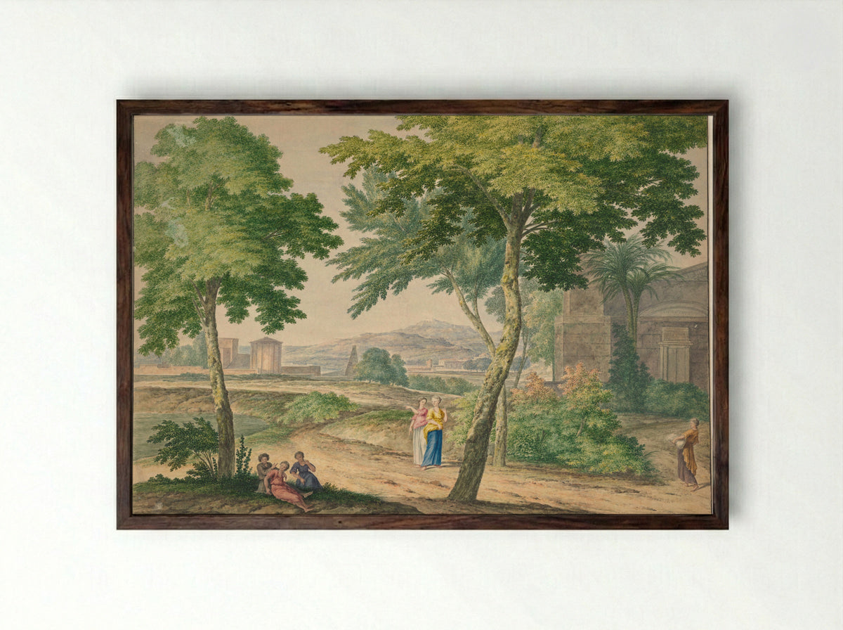 Italianate Scene with Figures - Michiel van Huysum - Framed Print Dark Wood