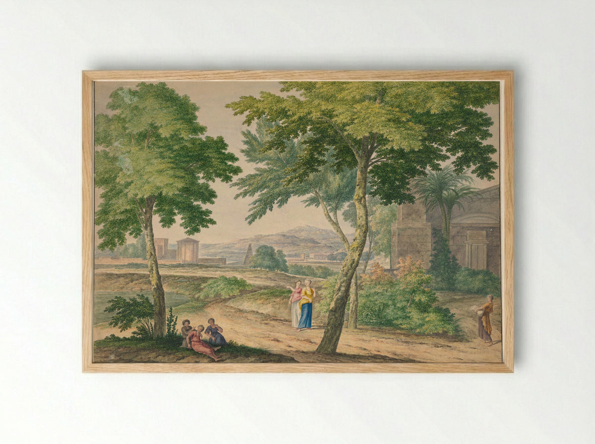 Italianate Scene with Figures - Michiel van Huysum - Framed Print Wood