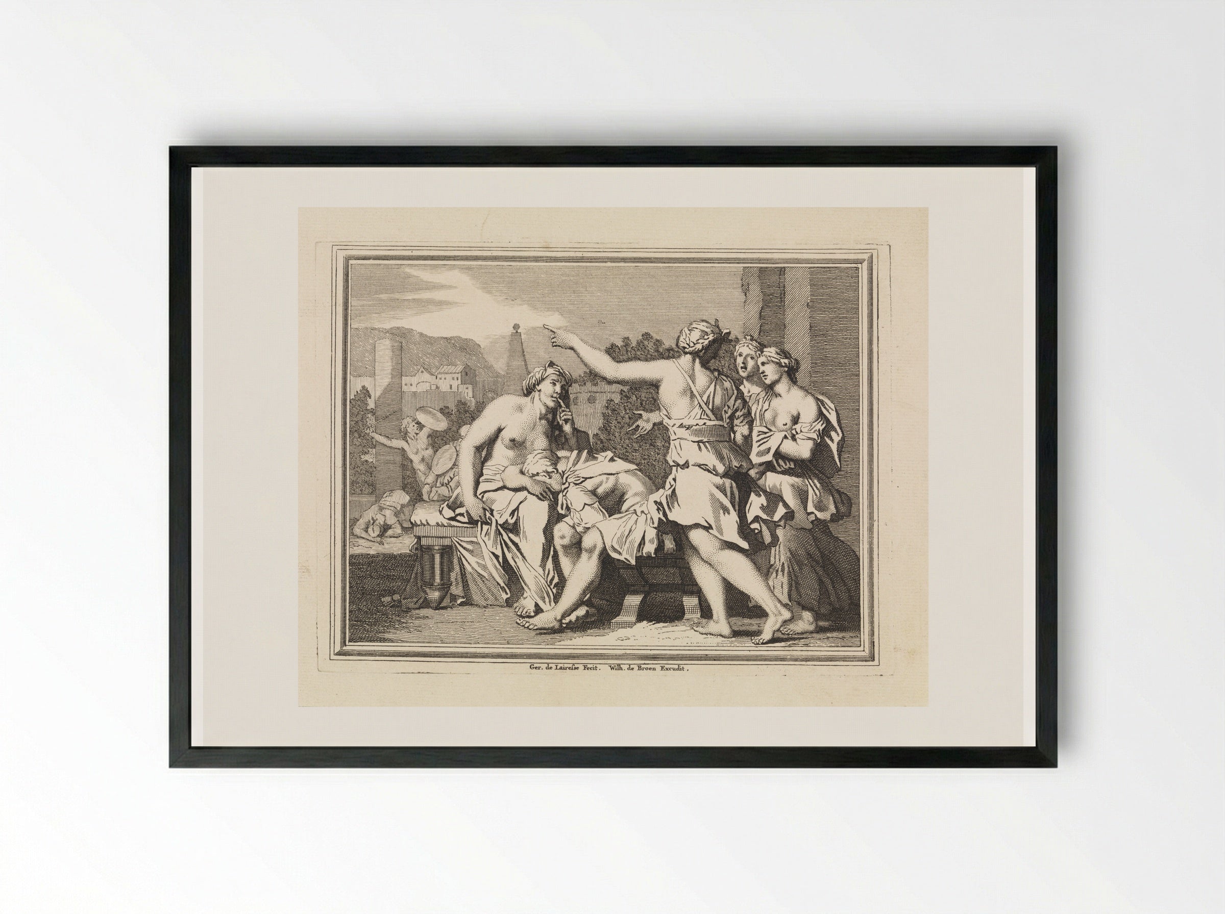 Italianate Scene with Mourning Women - Matthijs Pool - Framed Print Black