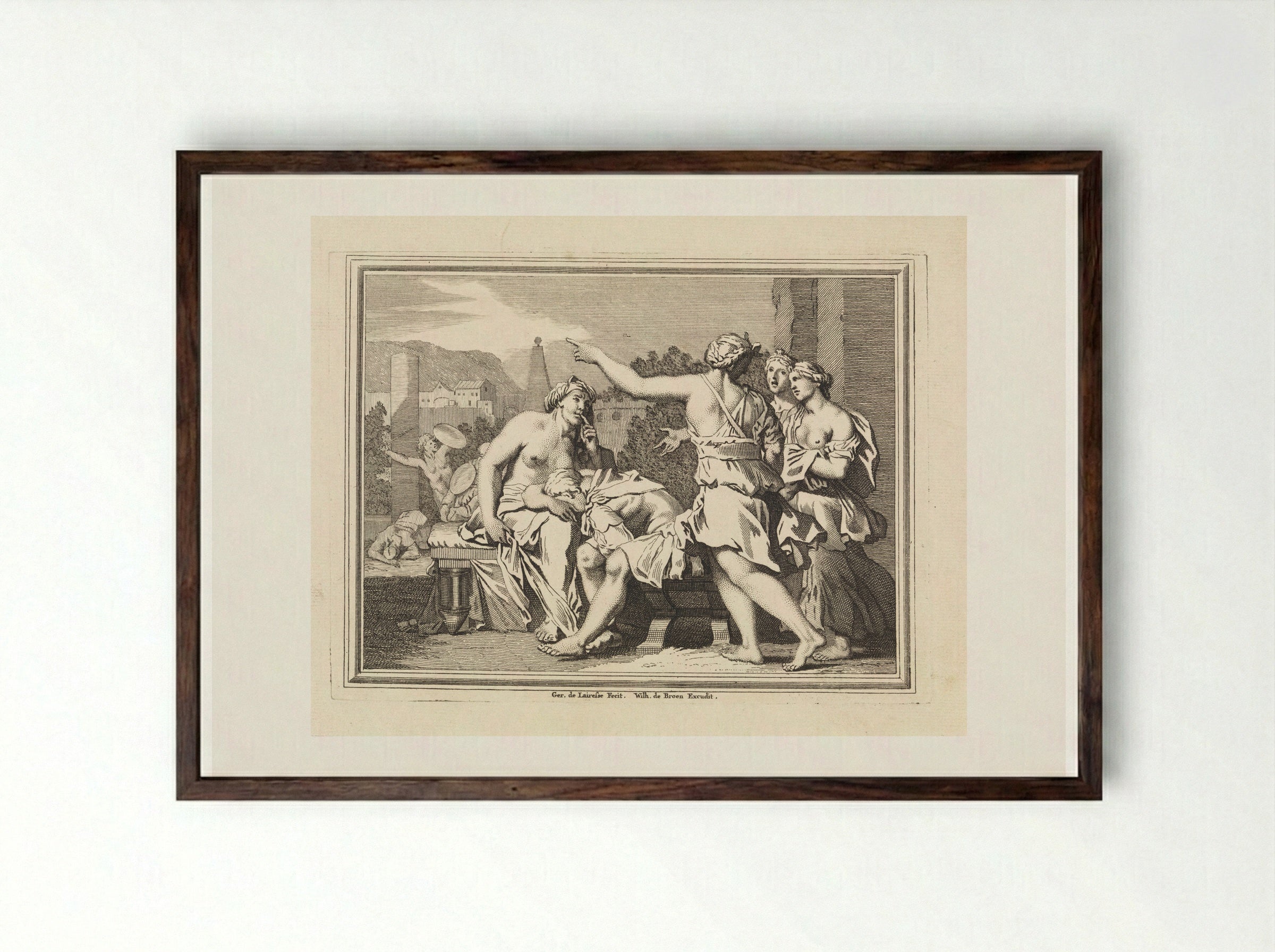 Italianate Scene with Mourning Women - Matthijs Pool - Framed Print Dark Wood