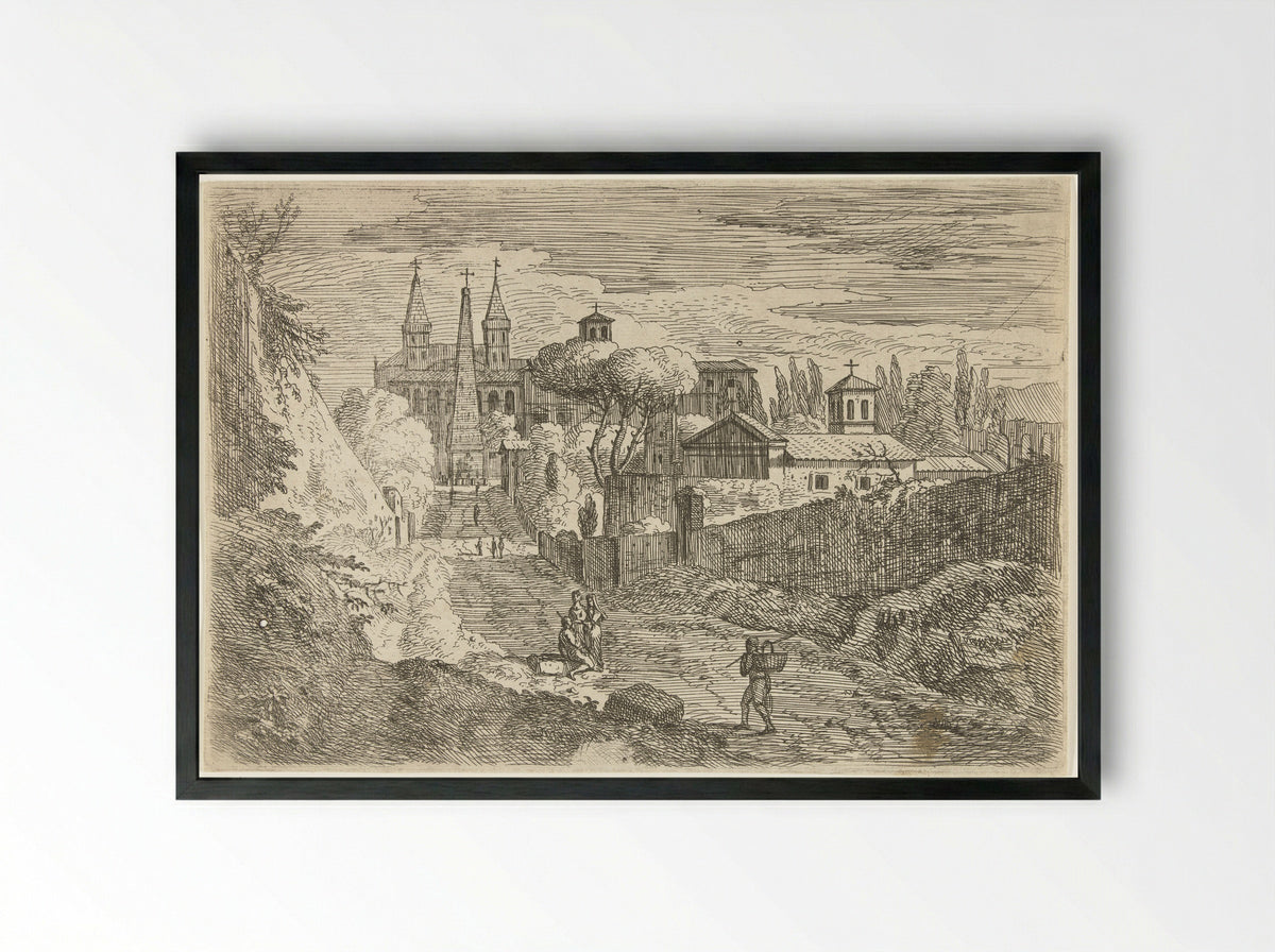 Italianate View with Travellers near City Walls - Jan Frans van Bloemen - Framed Print Black