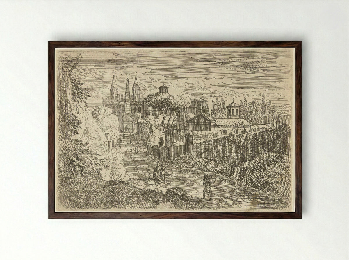 Italianate View with Travellers near City Walls - Jan Frans van Bloemen - Framed Print Dark Wood