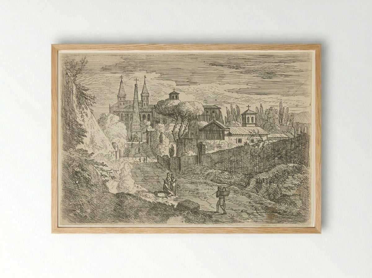 Italianate View with Travellers near City Walls - Jan Frans van Bloemen - Framed Print Wood
