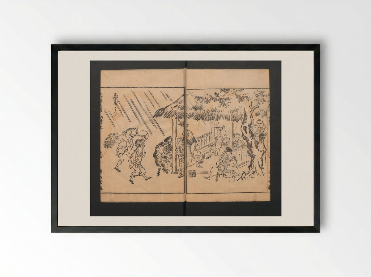 Itchō Picture Album (Itchō gafu) - Hanabusa Itchō - Framed Print Black