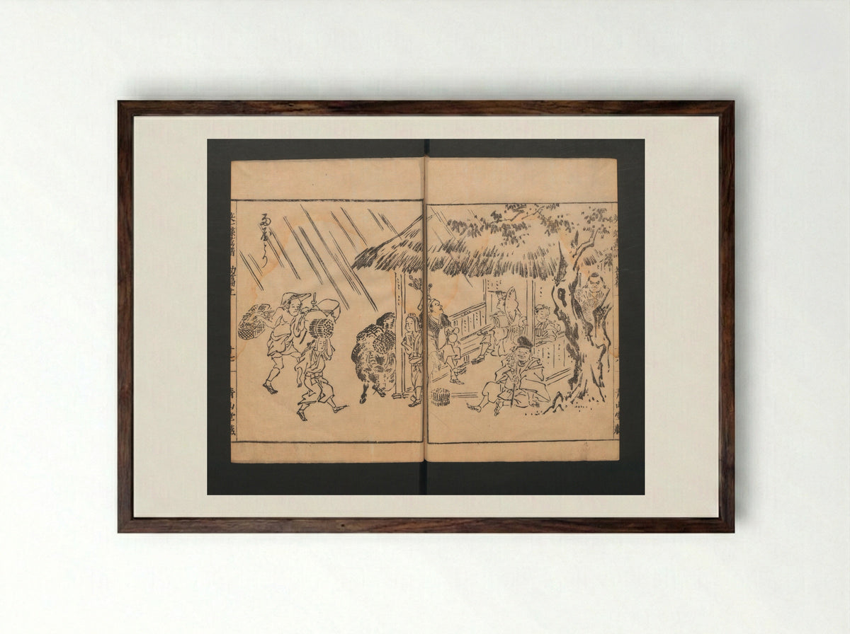 Itchō Picture Album (Itchō gafu) - Hanabusa Itchō - Framed Print Dark Wood