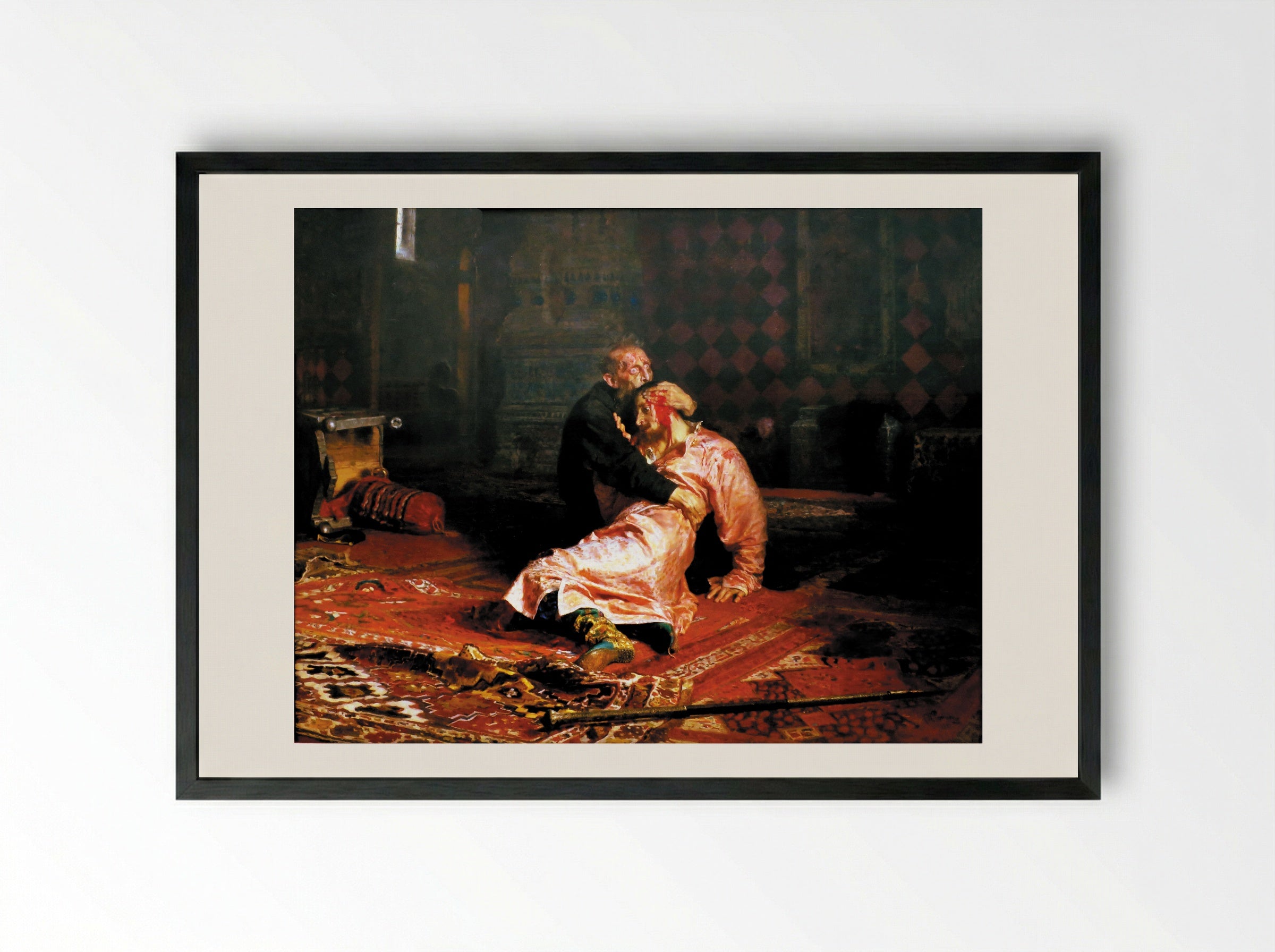 Ivan the Terrible and His Son Ivan on November 16, 1581 - Ilya Repin - Framed Print Black