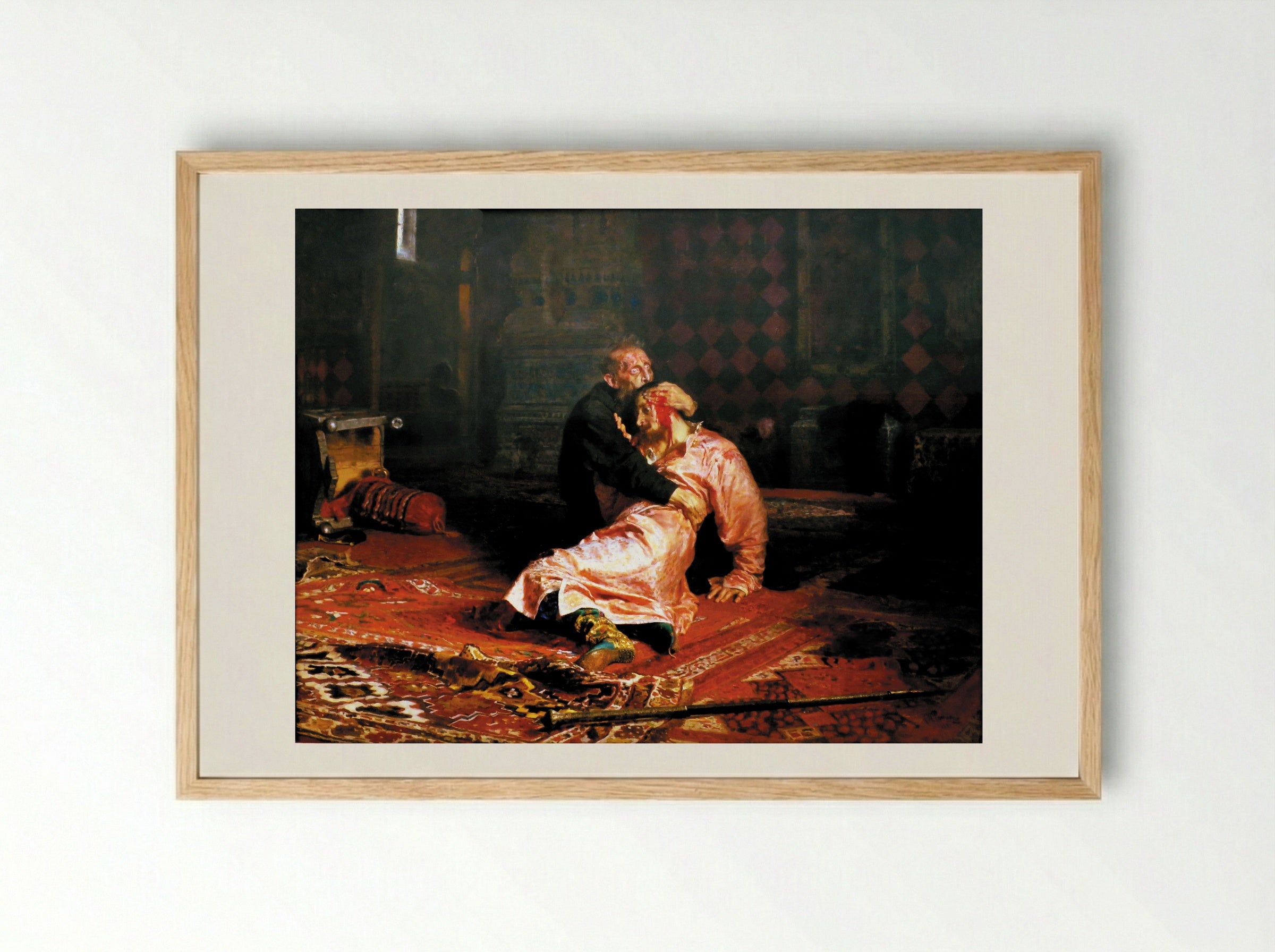 Ivan the Terrible and His Son Ivan on November 16, 1581 - Ilya Repin - Framed Print Wood