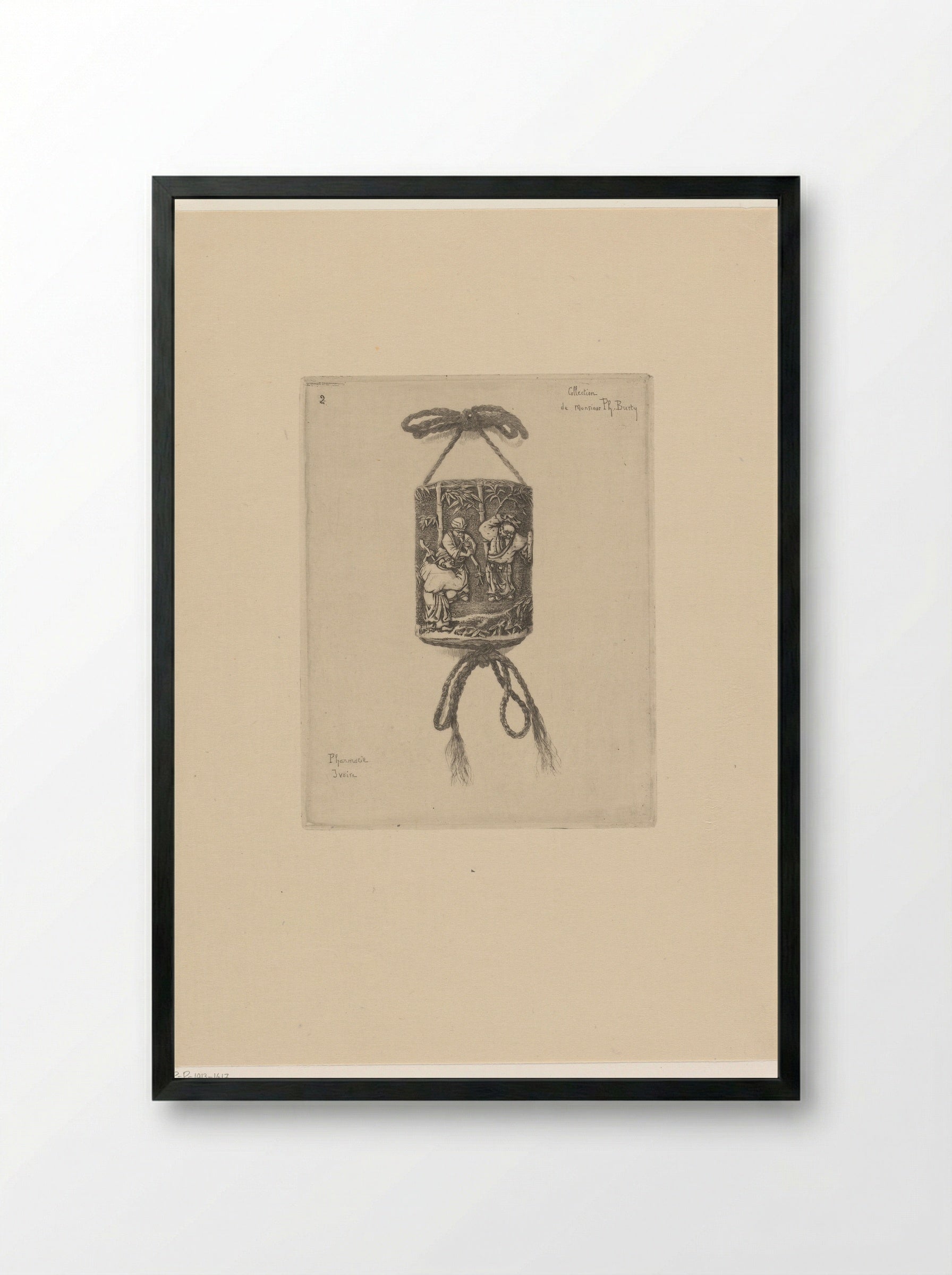 Ivory Medicine Case Decorated with Three Musicians - Félix Hilaire Buhot - Framed Print Black
