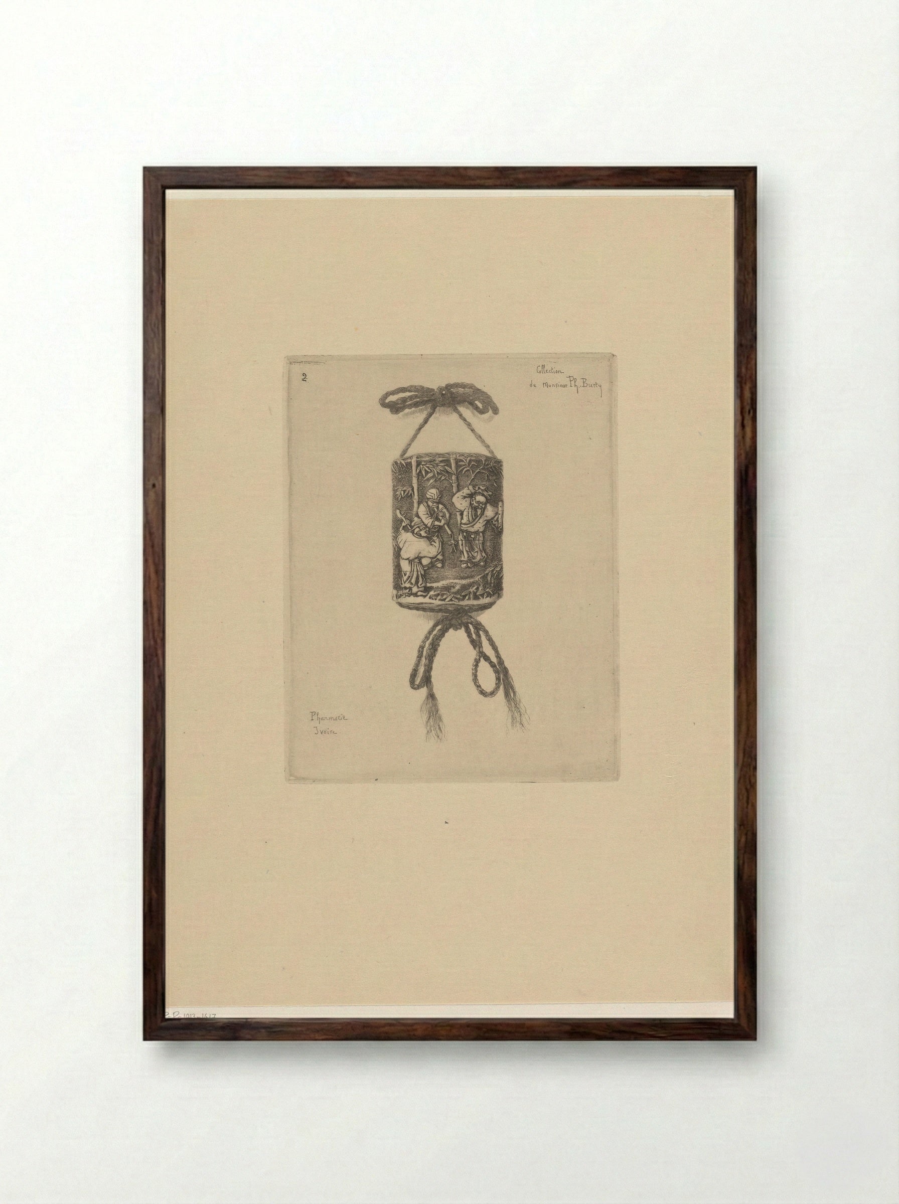 Ivory Medicine Case Decorated with Three Musicians - Félix Hilaire Buhot - Framed Print Dark Wood