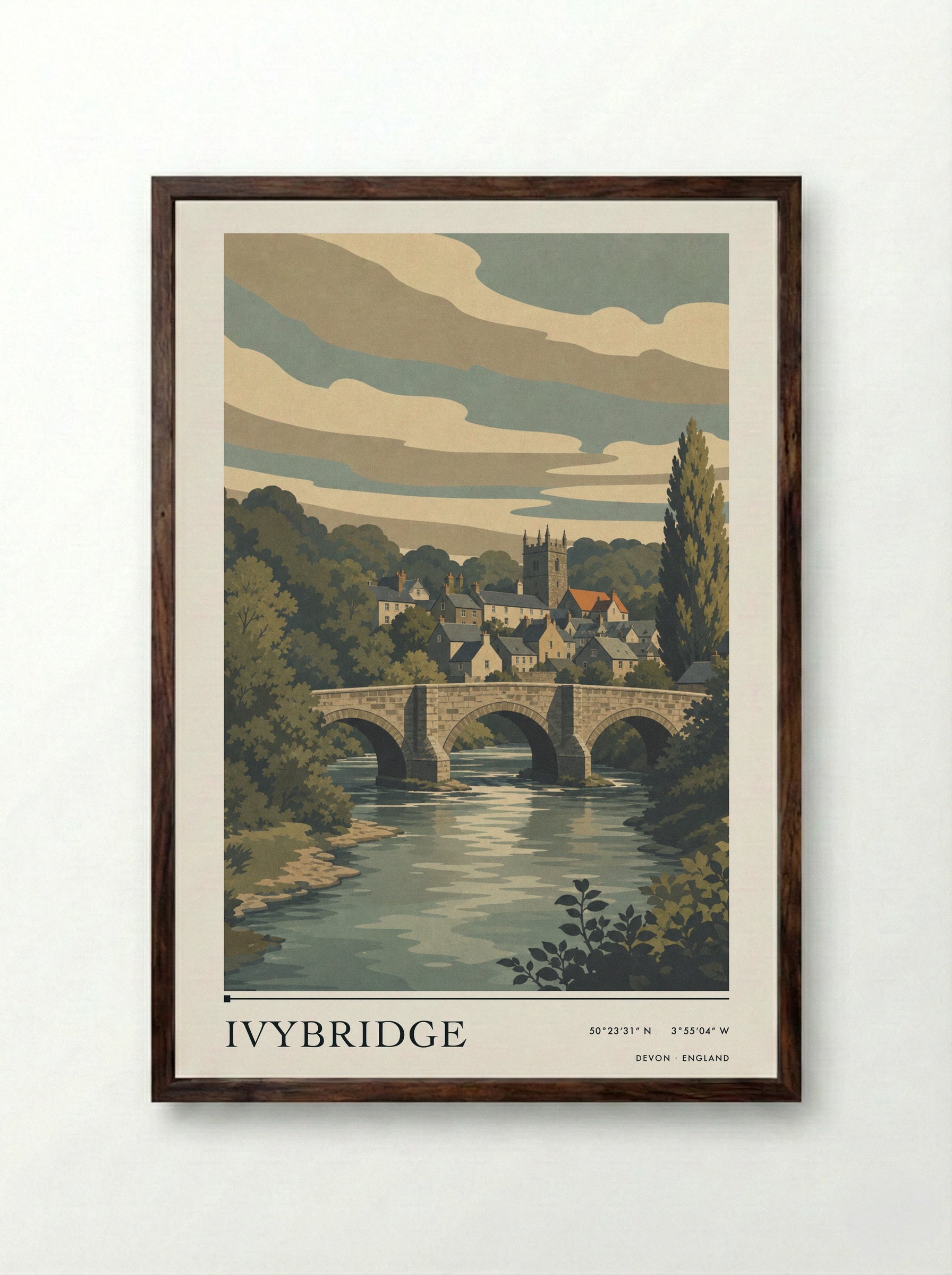 Ivybridge Devon England Travel Poster - Framed Print Dark Wood
