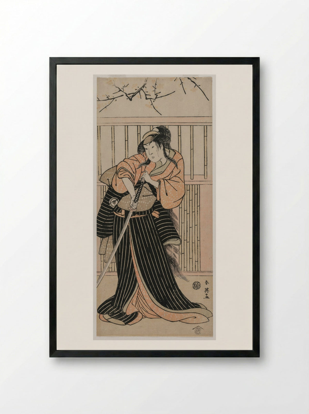 Iwai Hanshirō IV as a Woman with a Sword - Katsukawa Shunei - Framed Print Black
