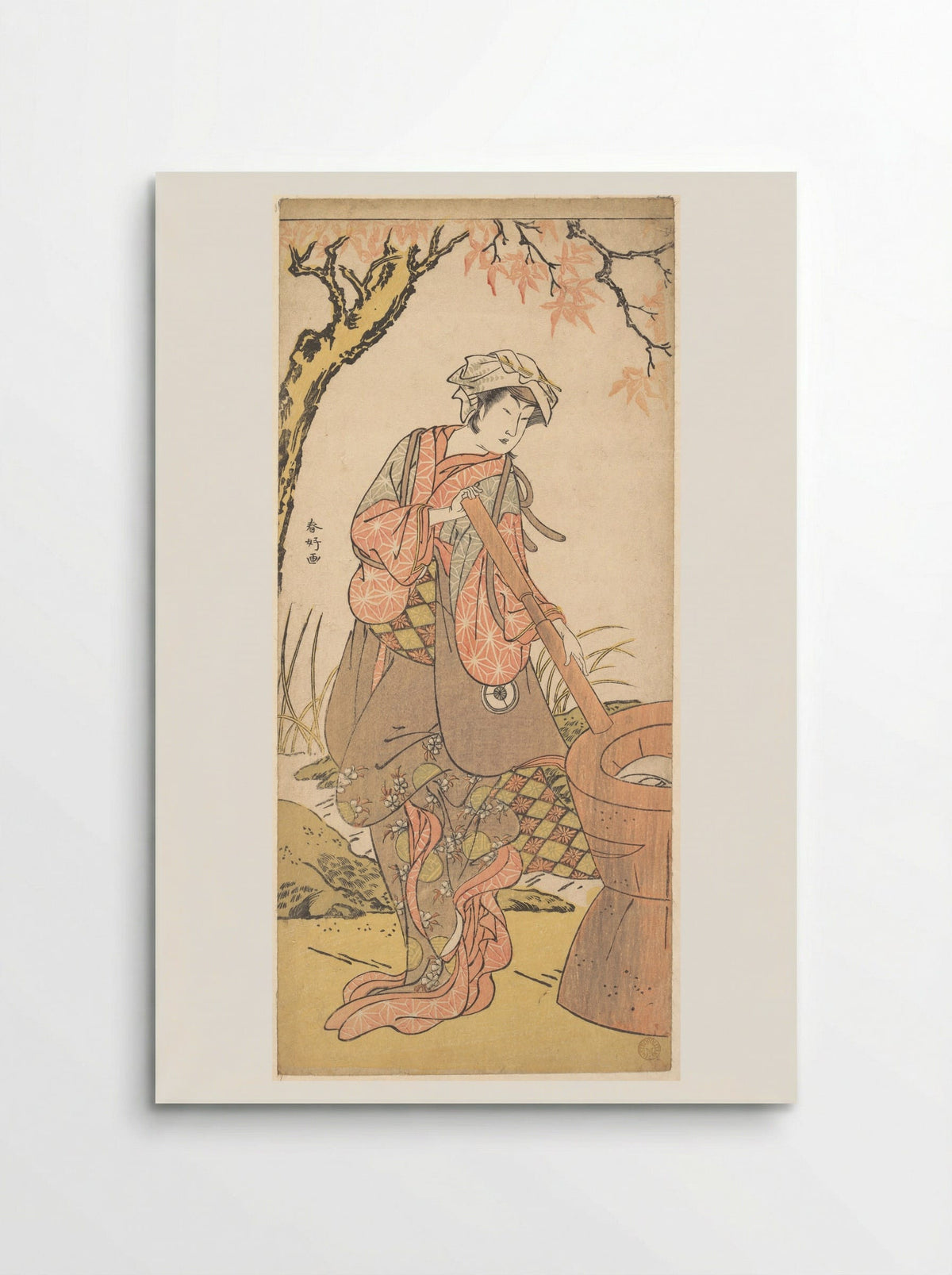 Iwai Kiyotaro in a Shosa Act, Holding a Kine (Pestle) - Katsukawa Shunkō - Poster