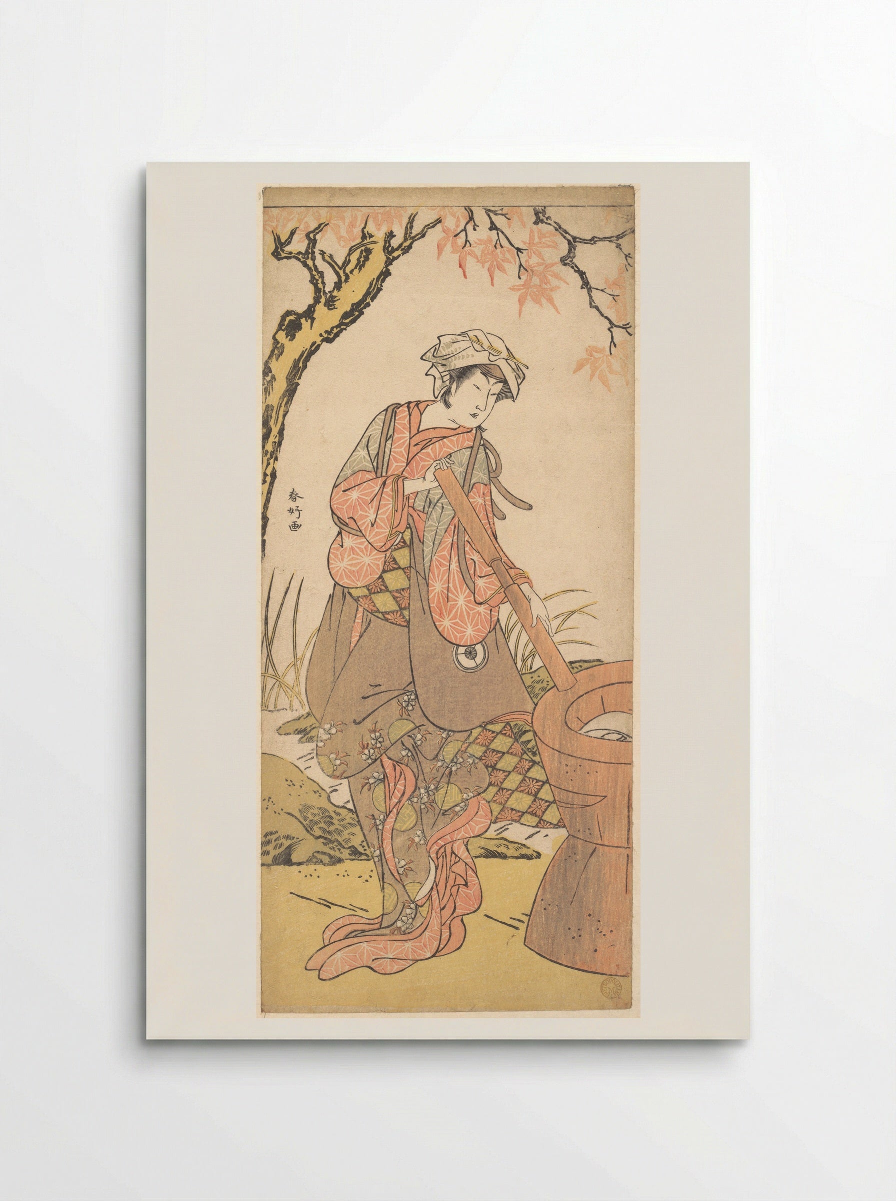 Iwai Kiyotaro in a Shosa Act, Holding a Kine (Pestle) - Katsukawa Shunkō - Poster
