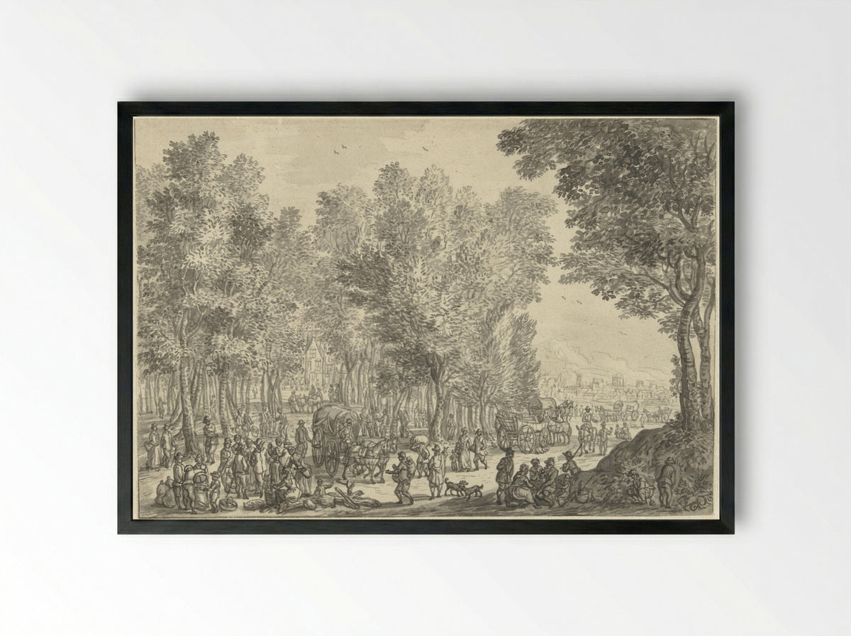 Jaarmarkt onder bomen - Hendrik Soukens - Framed Print Black