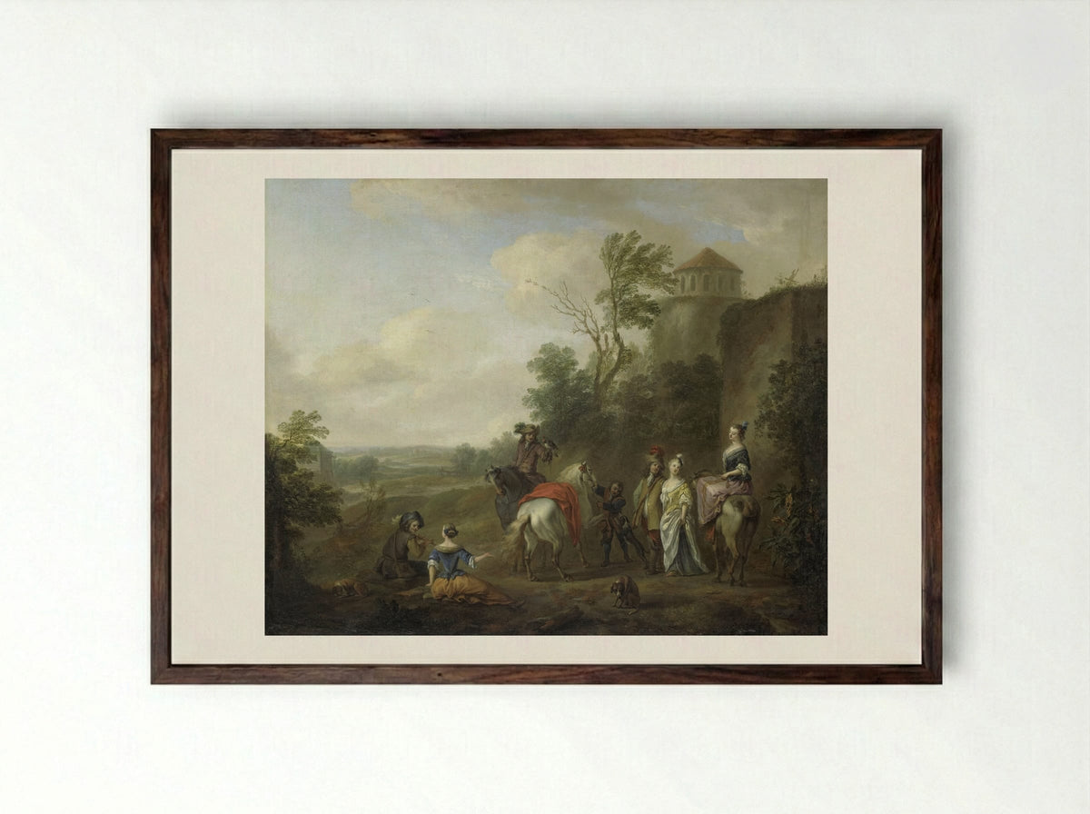 Jachtgezelschap (Hunting Party) - Karel van Falens - Framed Print Dark Wood