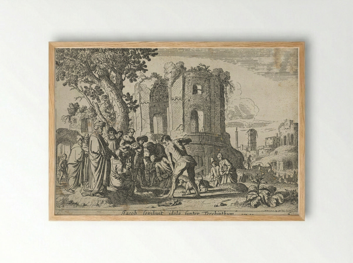 Jacob Burying the Idols under the Terebinth Tree - Nicolaes Moeyaert - Framed Print Wood