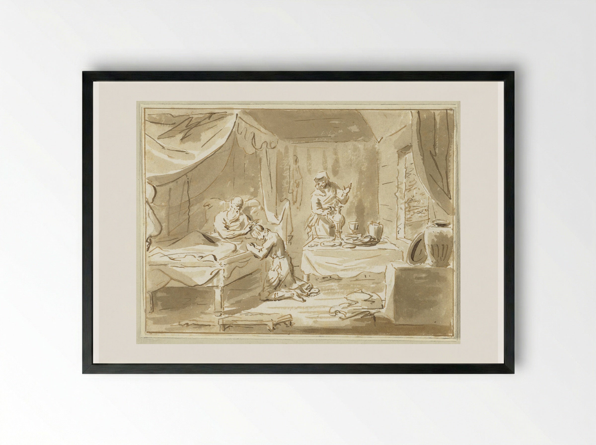 Jacob Receiving the Blessing of Isaac - Cornelis van Noorde - Framed Print Black