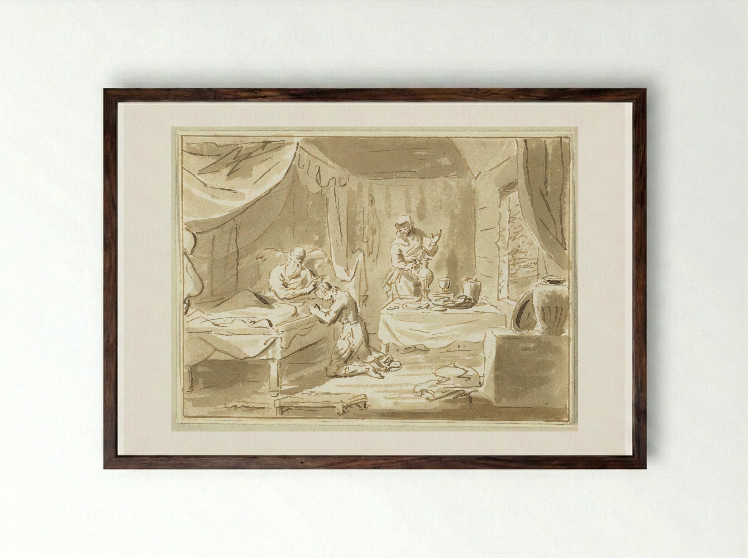 Jacob Receiving the Blessing of Isaac - Cornelis van Noorde - Framed Print Dark Wood