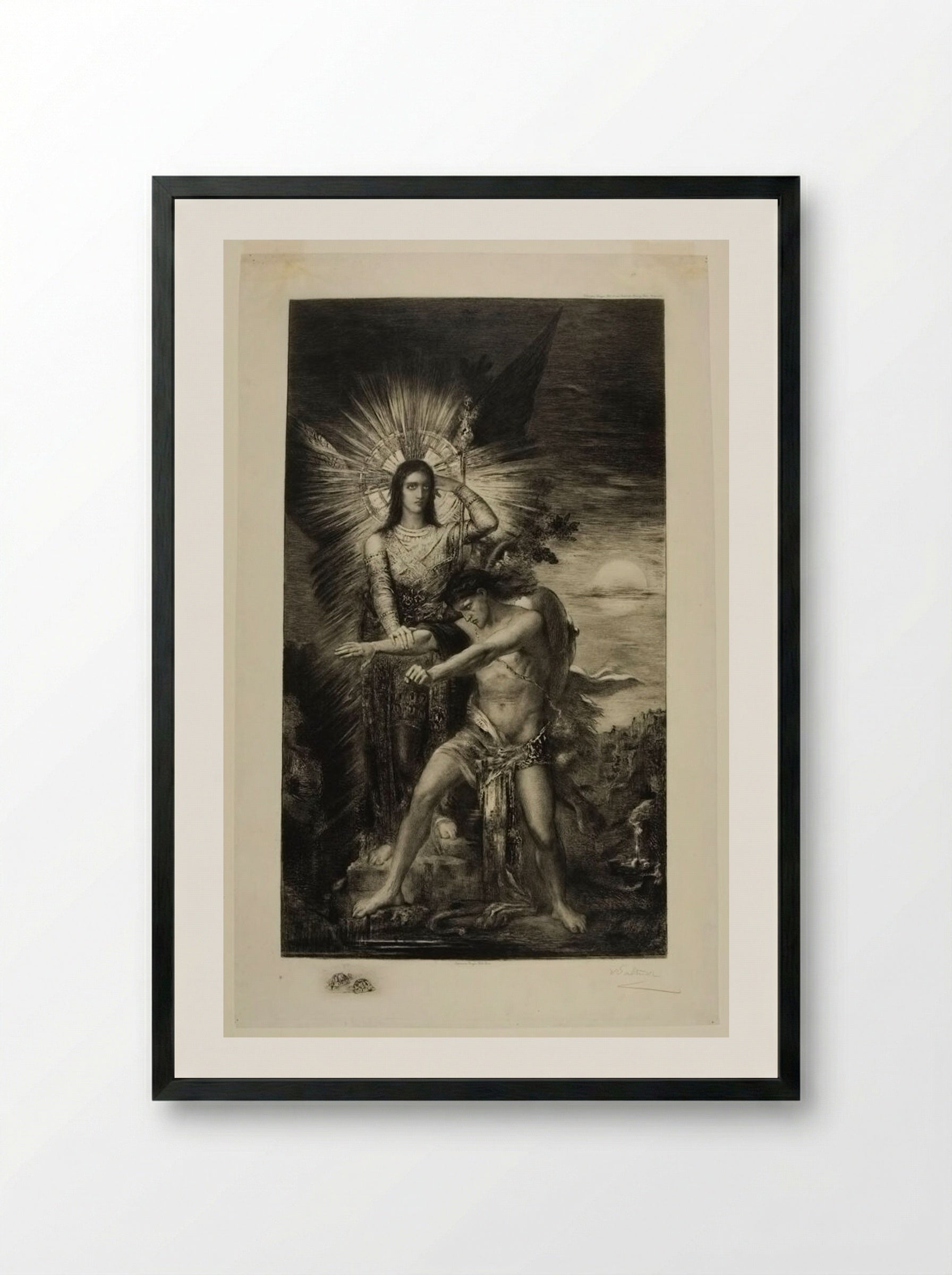 Jacob Struggling with the Angel - Charles Albert Waltner - Framed Print Black