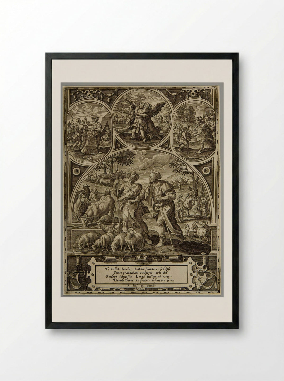 Jacob and Laban - Adriaen Collaert - Framed Print Black
