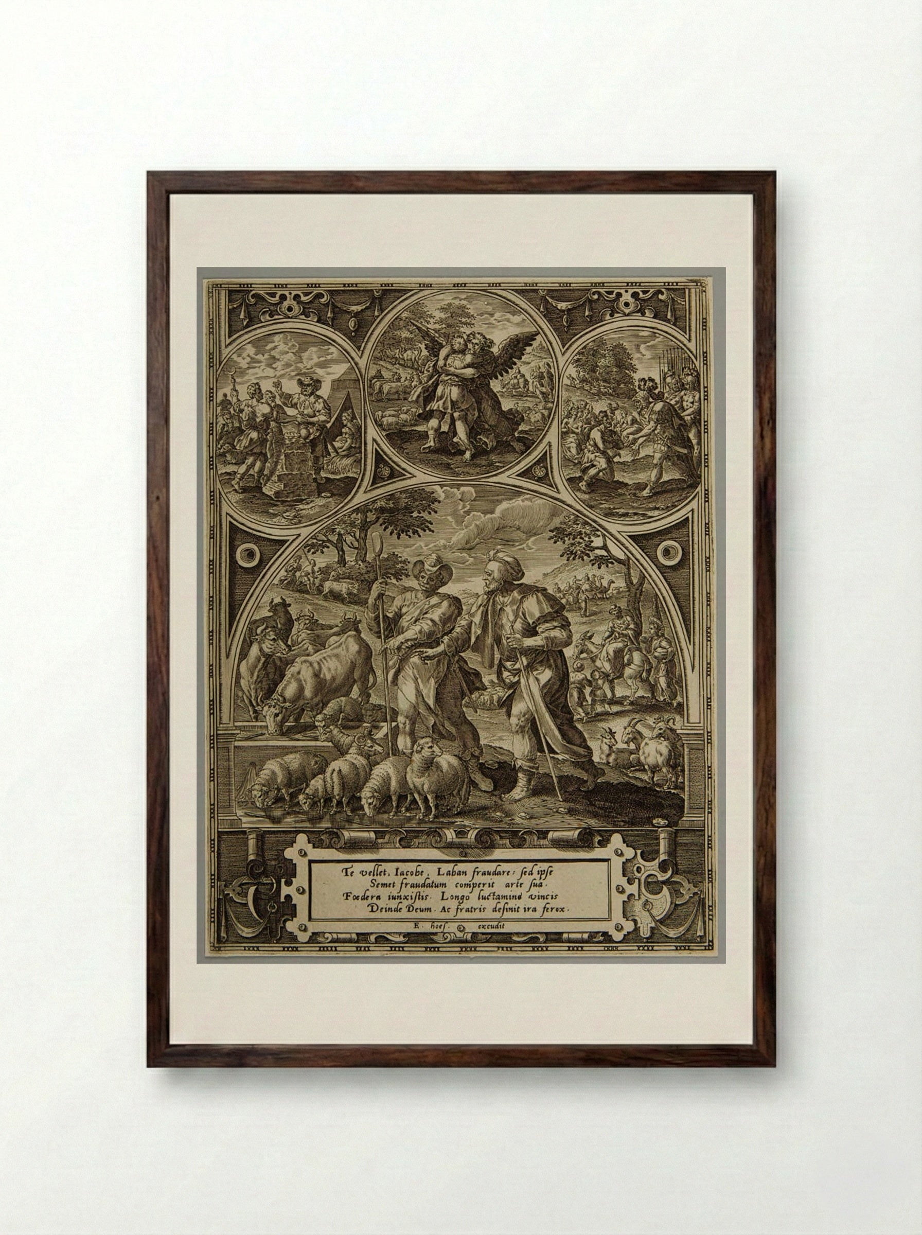 Jacob and Laban - Adriaen Collaert - Framed Print Dark Wood