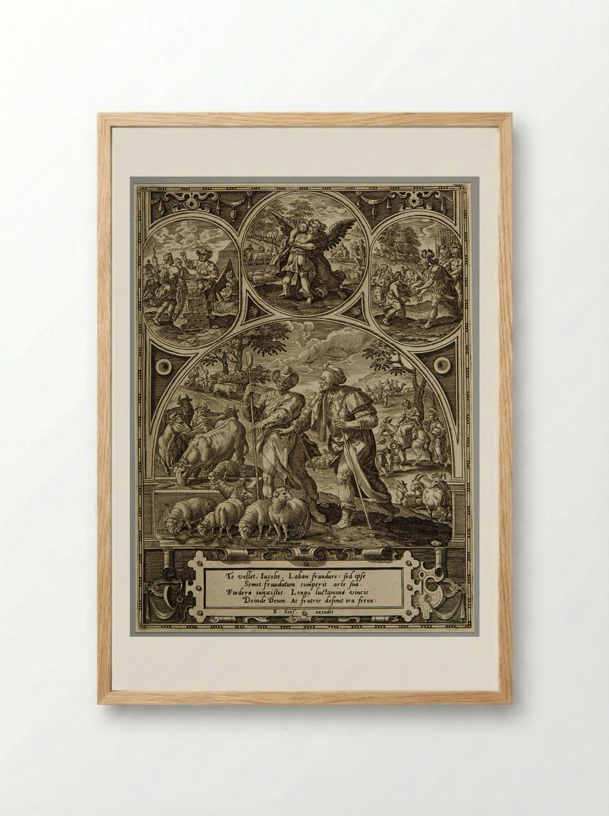 Jacob and Laban - Adriaen Collaert - Framed Print Wood