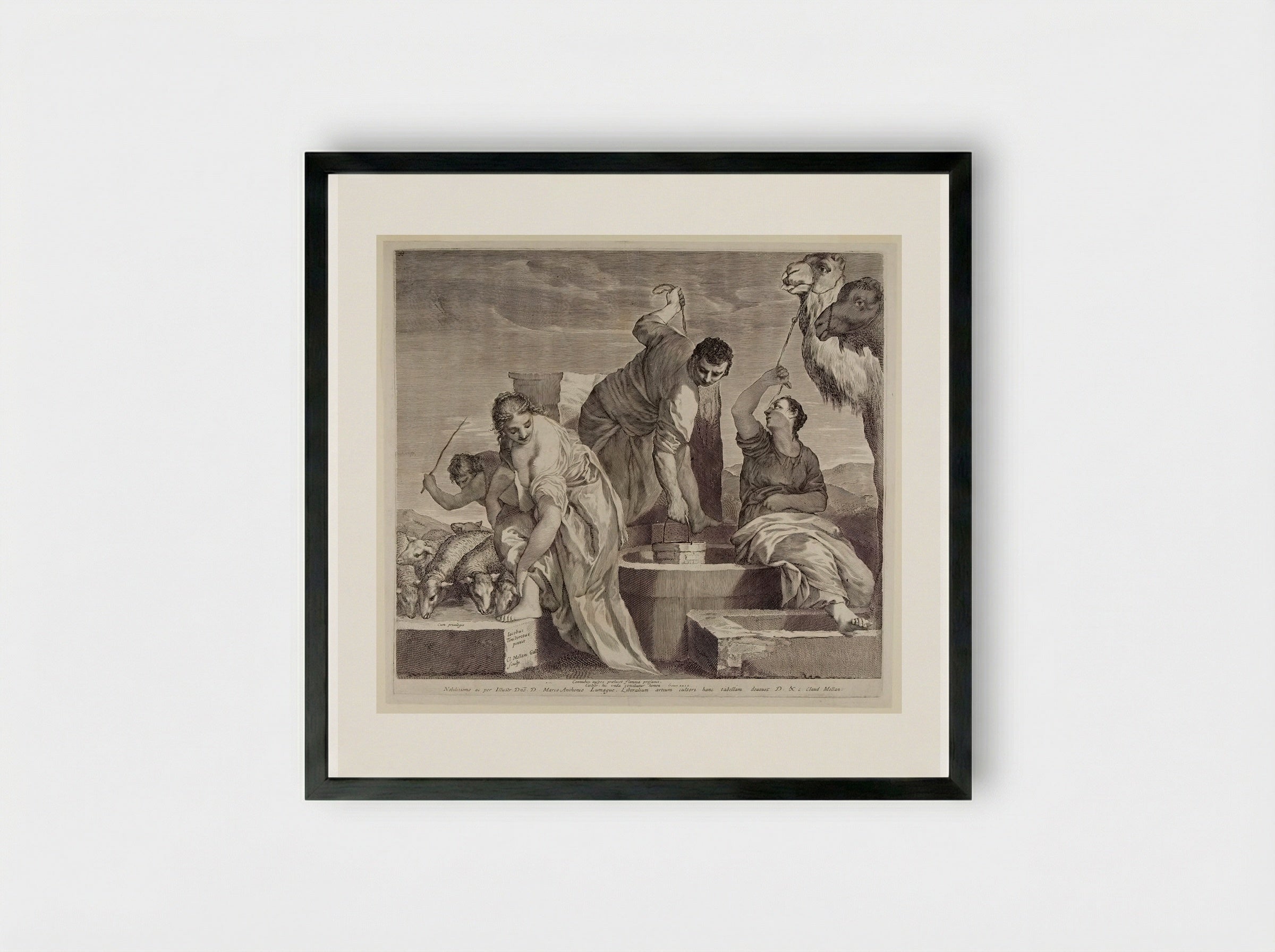 Jacob and Rachel at the Well - Claude Mellan - Framed Print Black