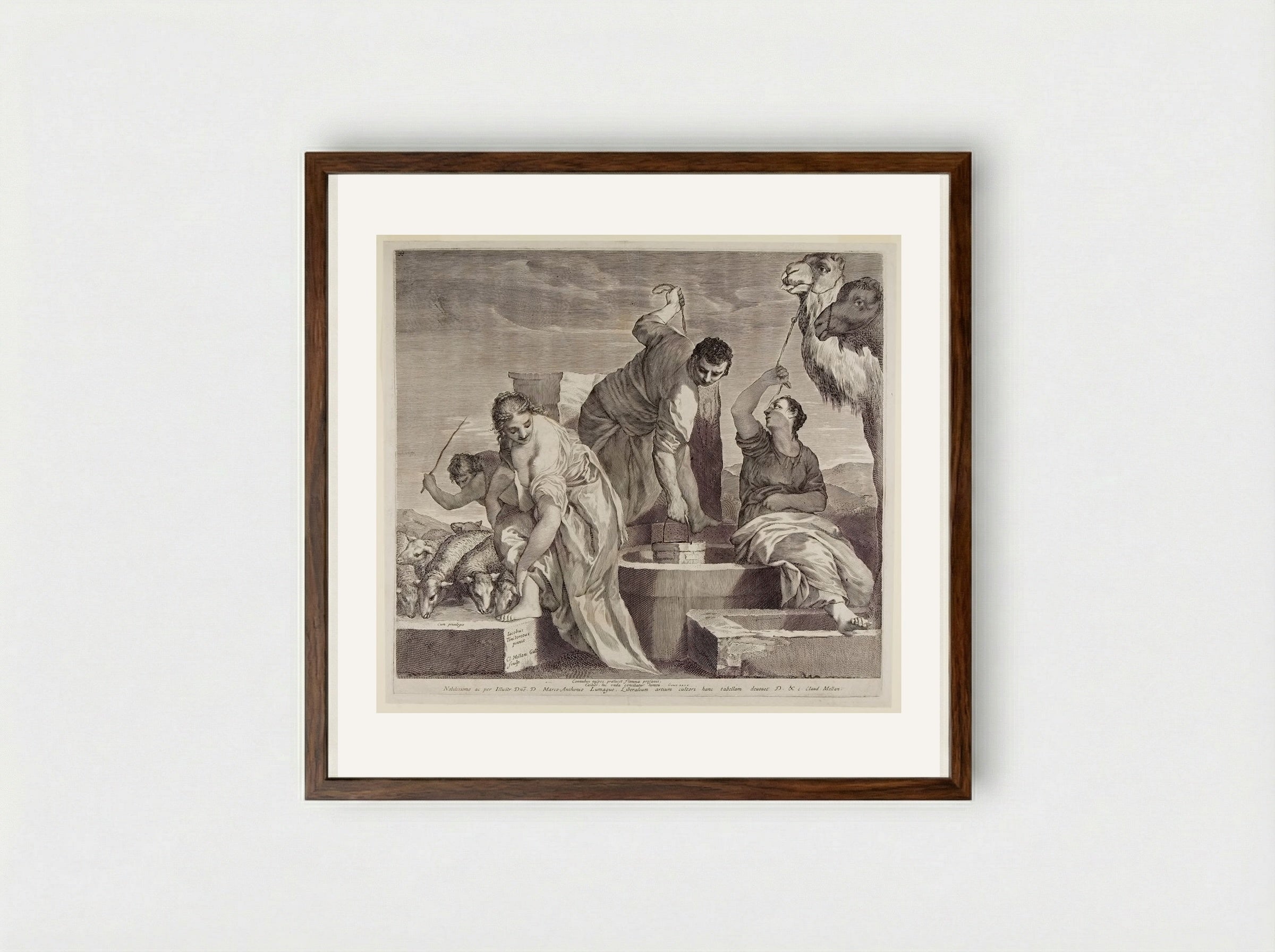 Jacob and Rachel at the Well - Claude Mellan - Framed Print Dark Wood