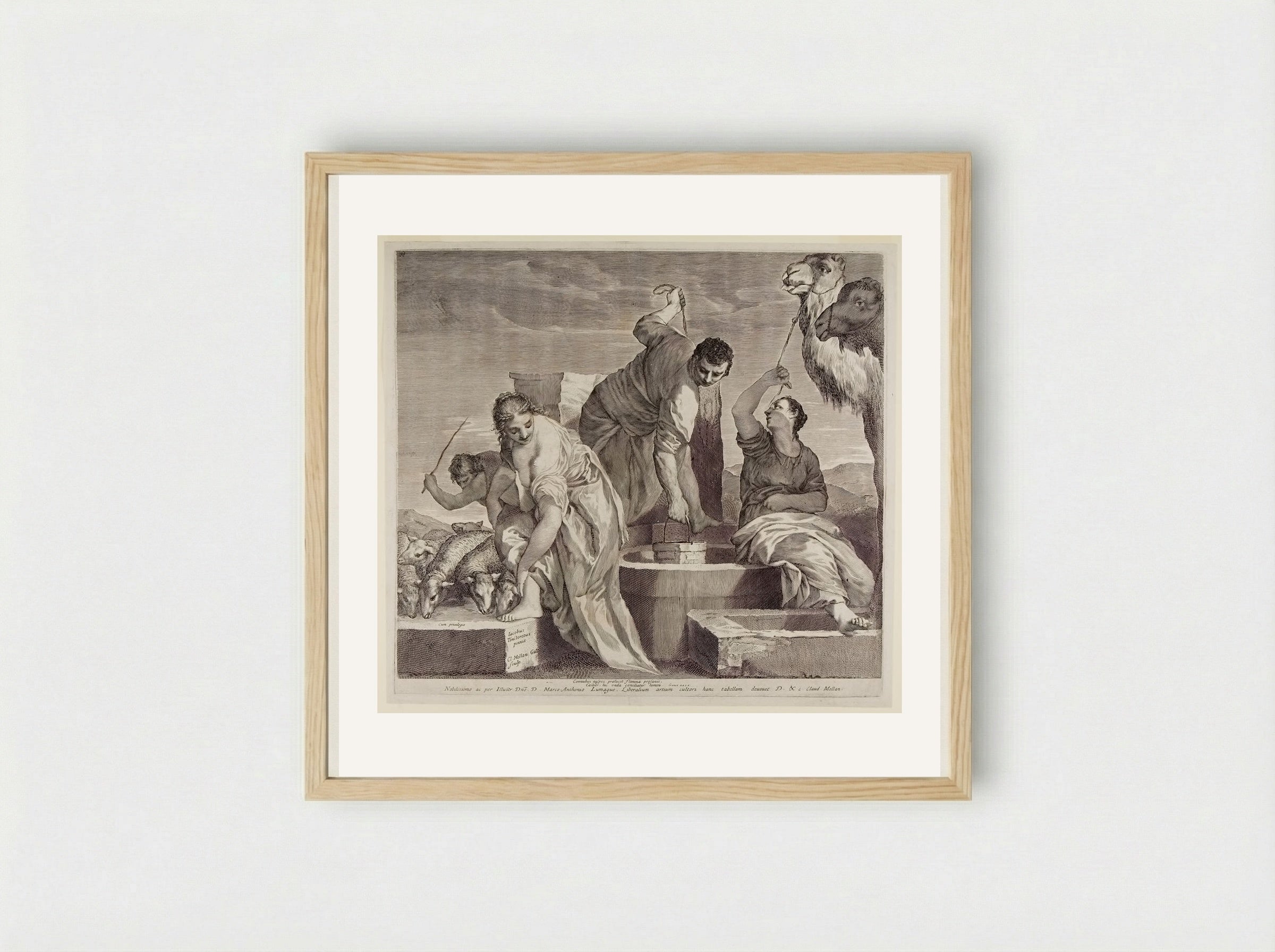 Jacob and Rachel at the Well - Claude Mellan - Framed Print Wood