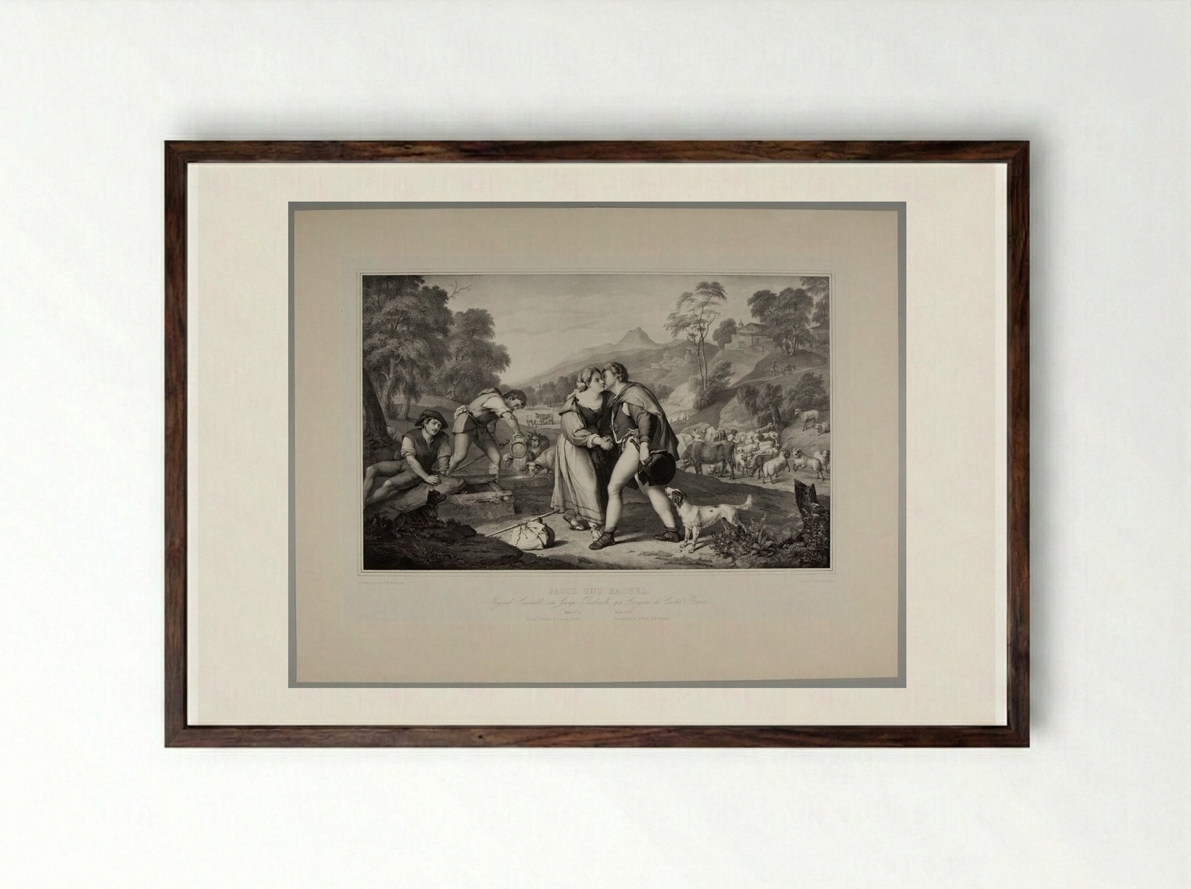 Jacob and Rachel - Franz Hanfstaengl - Framed Print Dark Wood