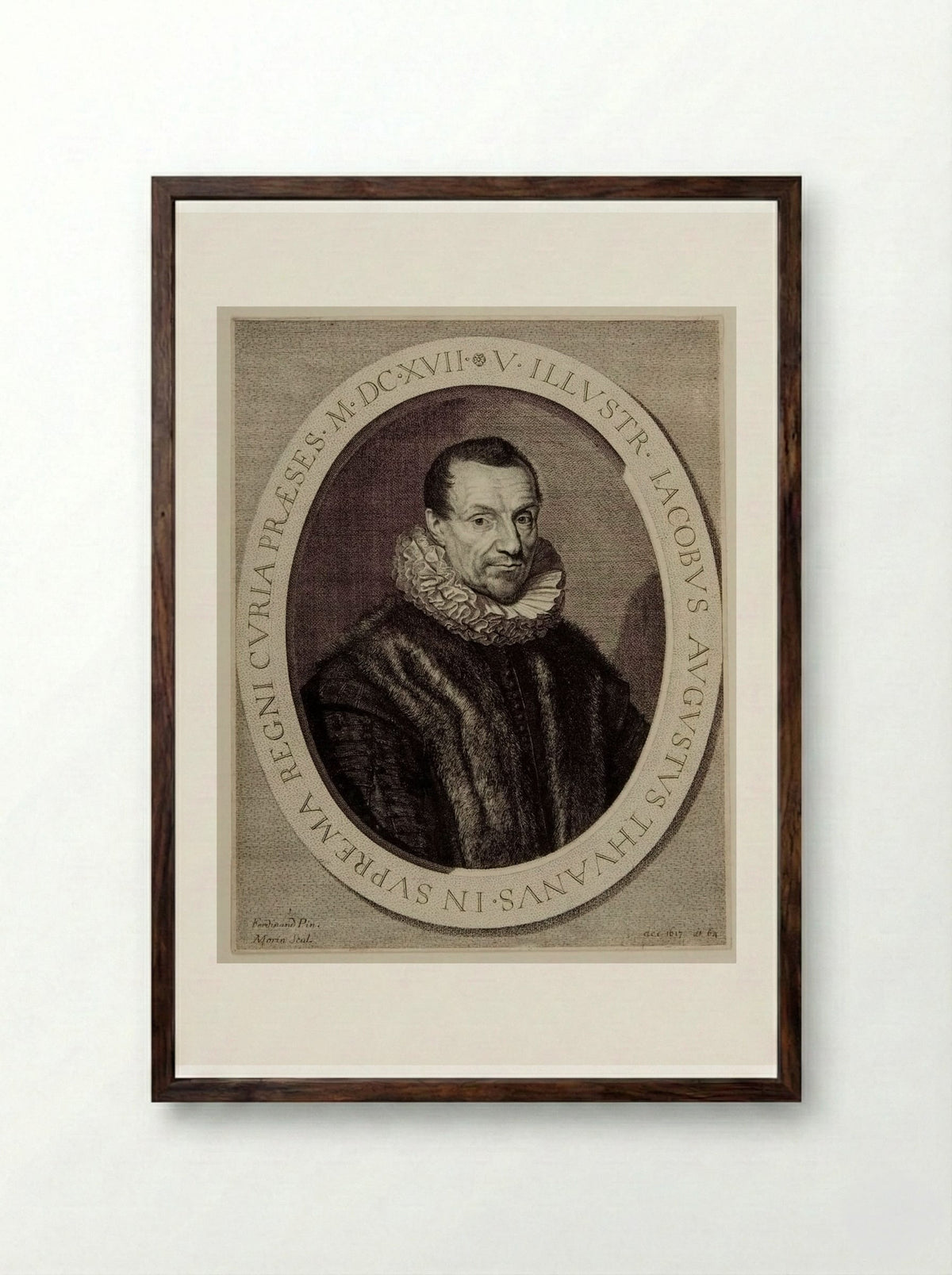Jacques-Auguste de Thou - Jean Morin - Framed Print Dark Wood