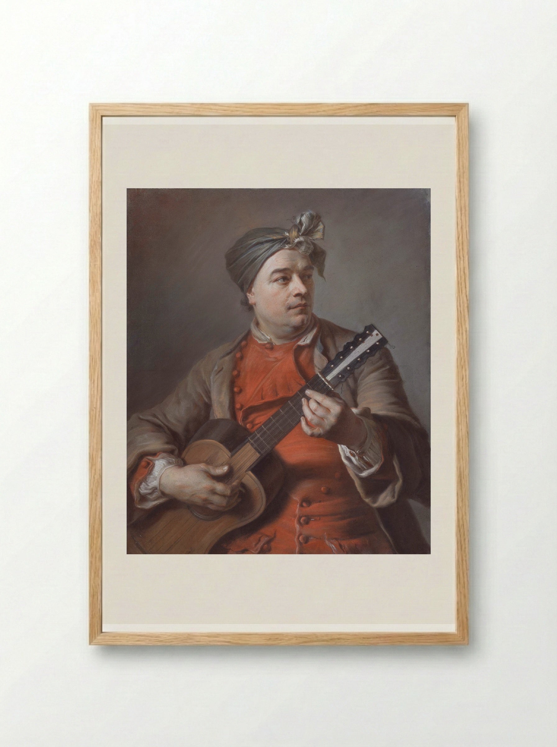 Jacques Dumont le Romain playing the guitar - Maurice Quentin de La Tour - Framed Print Wood