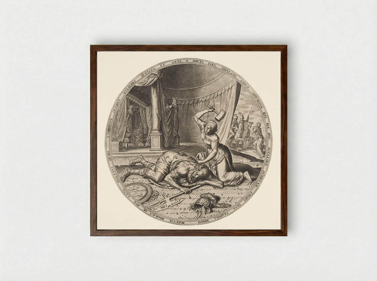 Jael Slaying Sisera - Philips Galle - Framed Print Dark Wood