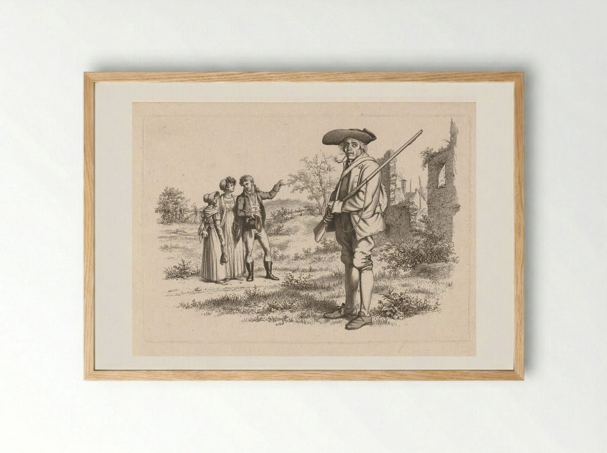 Jager en een gezelschap bij een ruïne - Jacob Ernst Marcus - Framed Print Wood