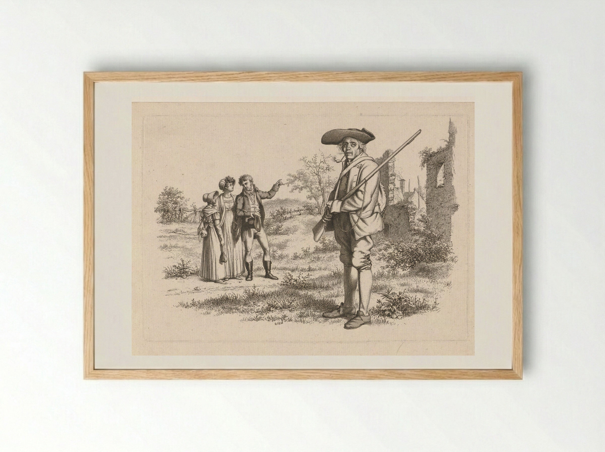 Jager en een gezelschap bij een ruïne - Jacob Ernst Marcus - Framed Print Wood
