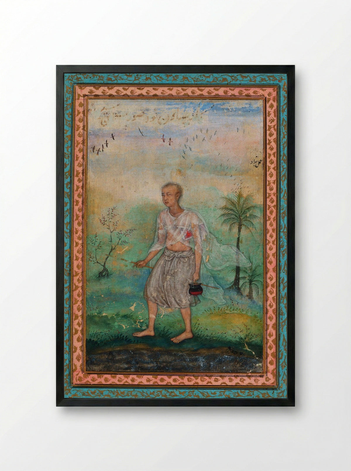 Jain Ascetic Walking Along a Riverbank - Basavana - Framed Print Black