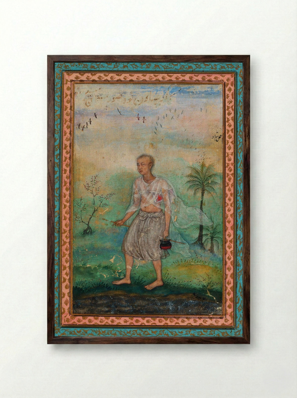 Jain Ascetic Walking Along a Riverbank - Basavana - Framed Print Dark Wood