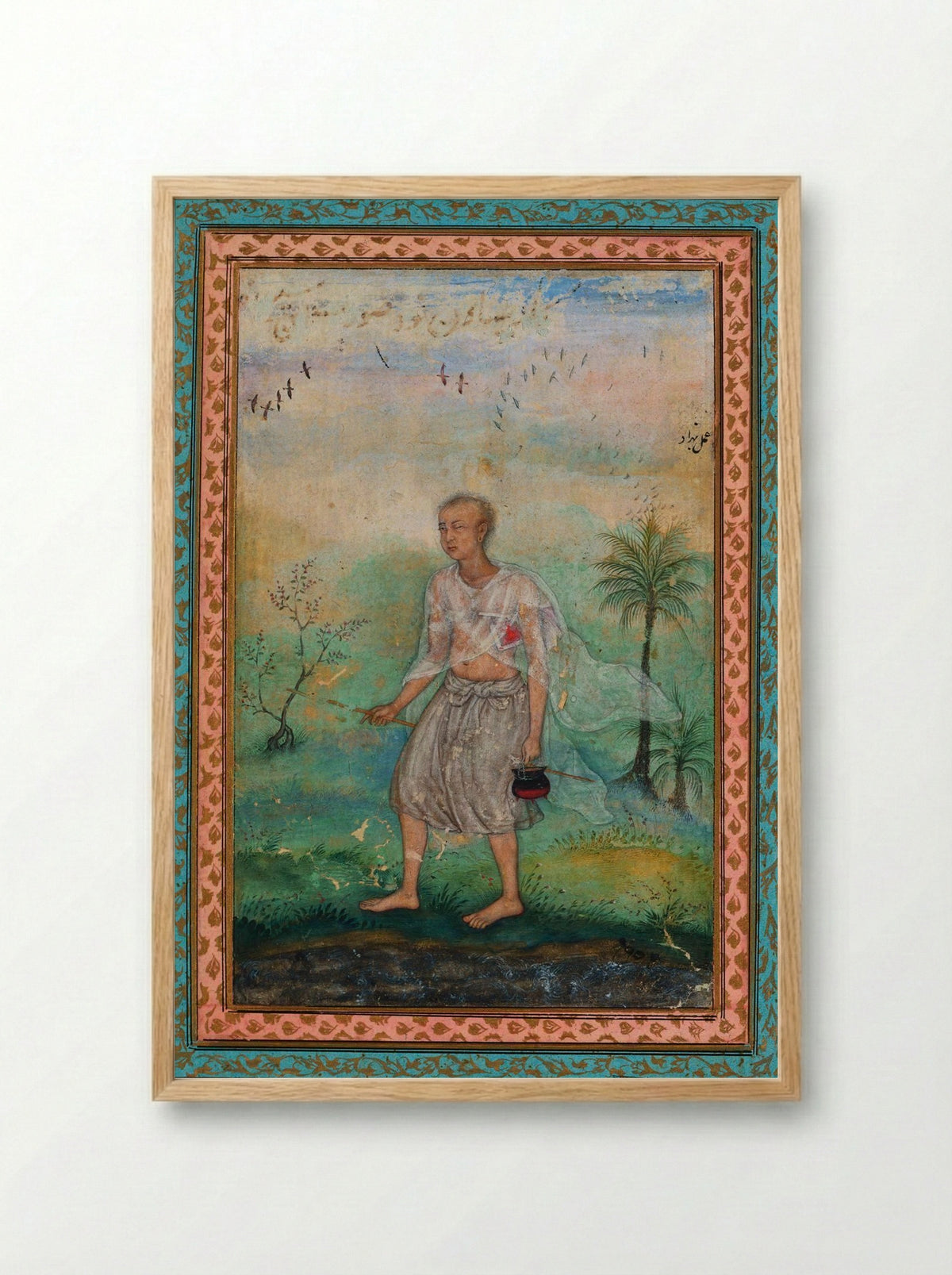 Jain Ascetic Walking Along a Riverbank - Basavana - Framed Print Wood