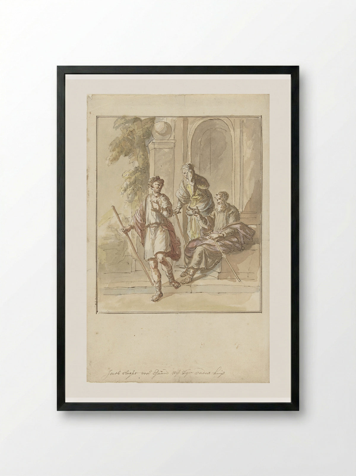Jakob vlucht uit zijn ouderlijk huis - Elias van Nijmegen - Framed Print Black