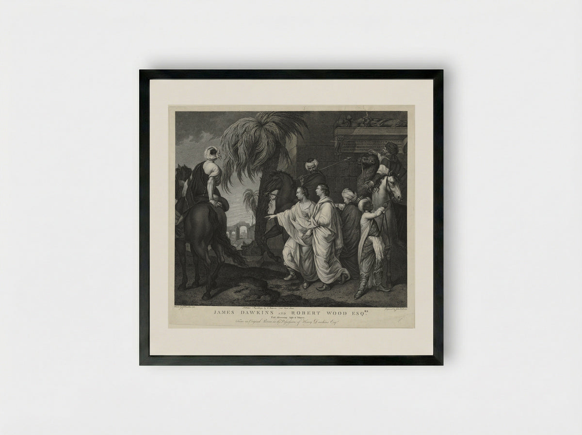 James Dawkins and Robert Wood Esq., First Discovering Sight of Palmyra - John Hall - Framed Print Black