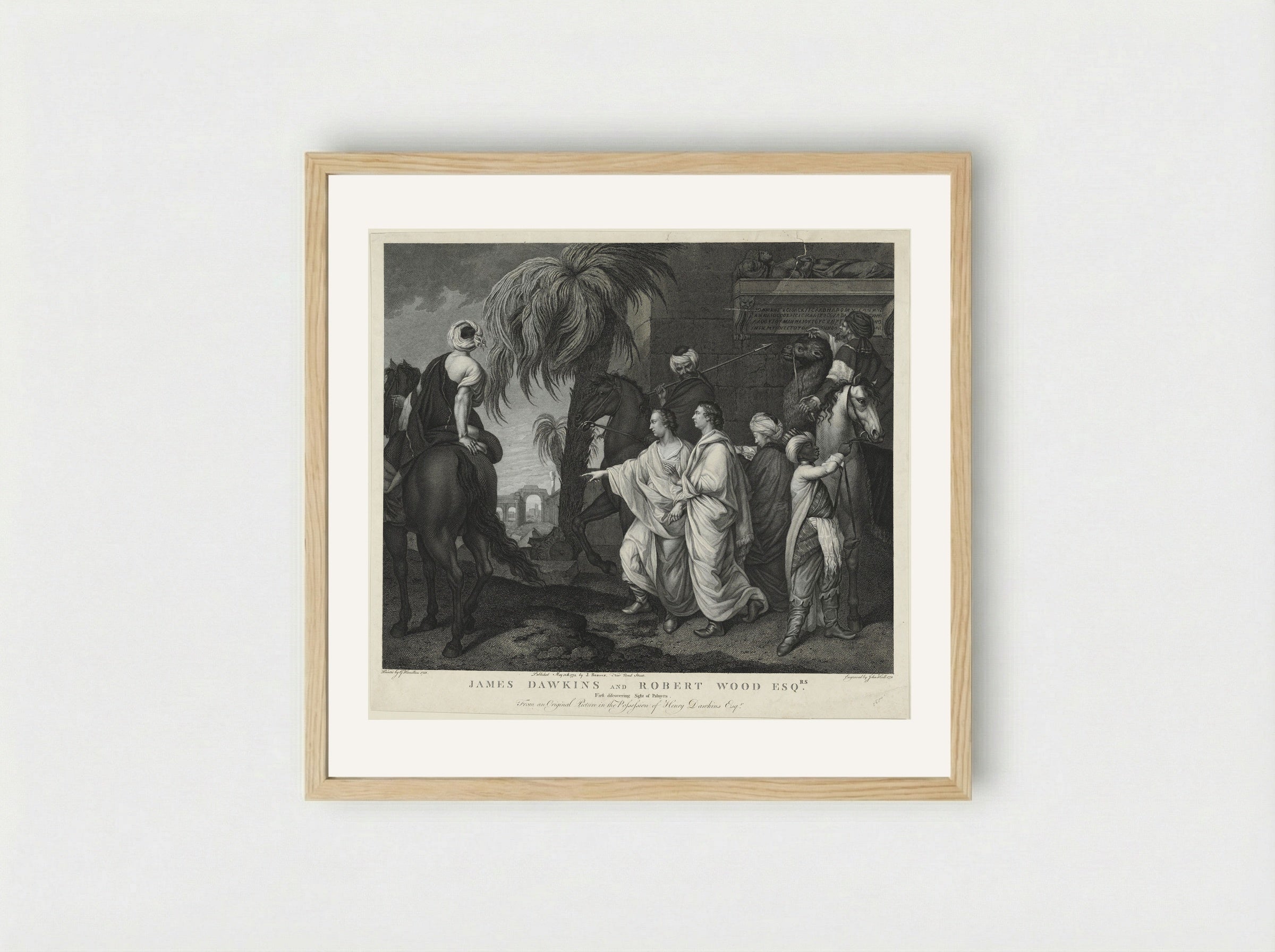James Dawkins and Robert Wood Esq., First Discovering Sight of Palmyra - John Hall - Framed Print Wood