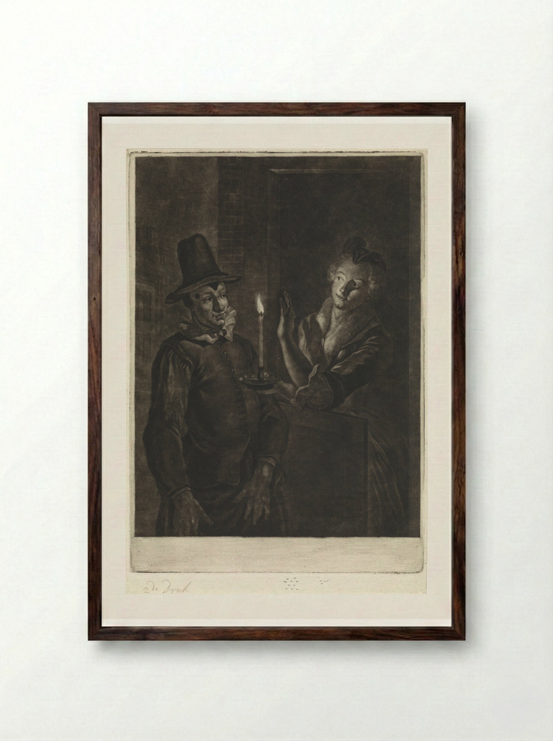 Jan Claasz of de gewaande dienstmaagd: de liefdesverklaring van Reinier Adriaansz - Abraham Delfos - Framed Print Dark Wood