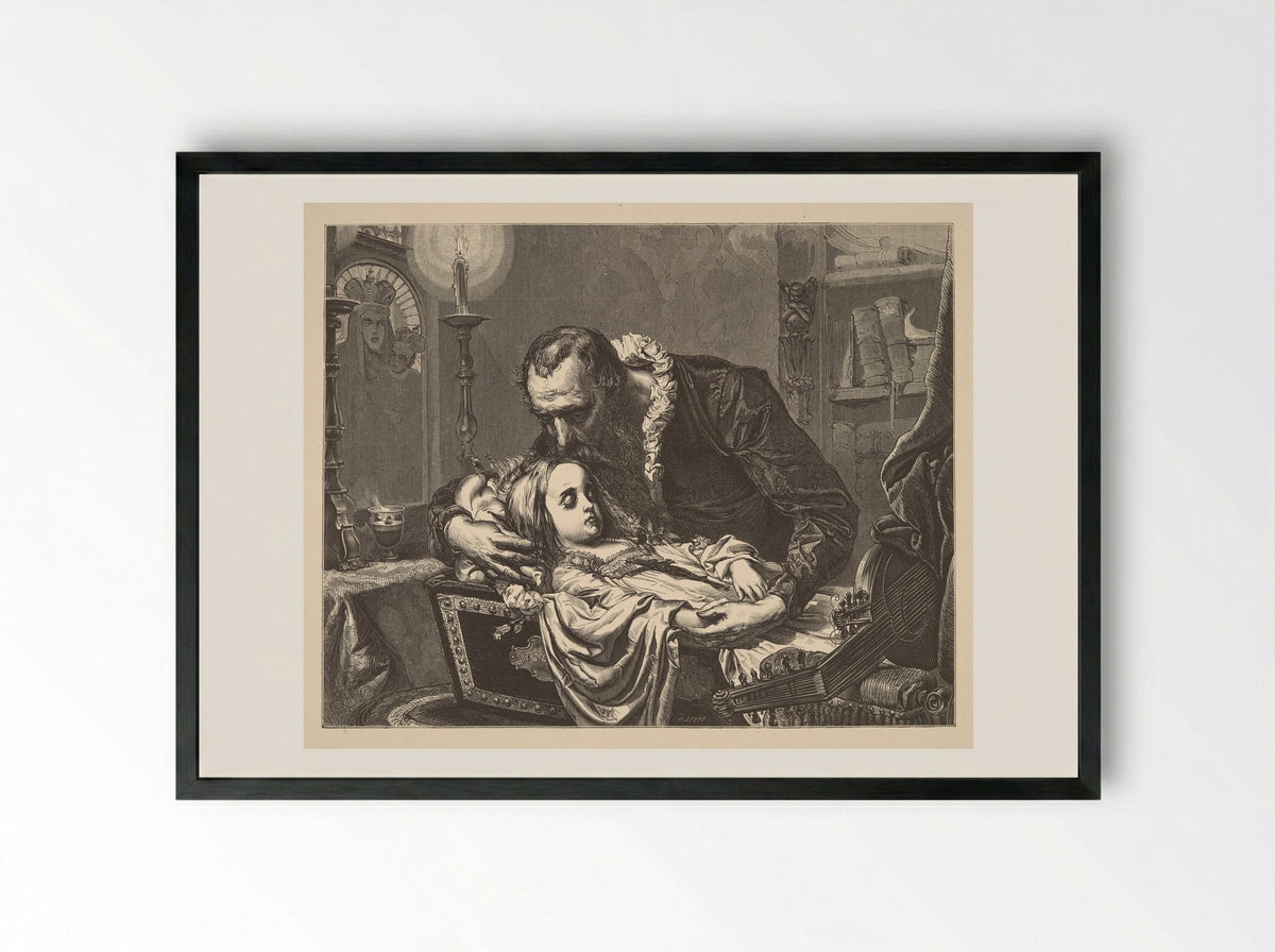 Jan Kochanowski over the dead body of his daughter - Jan Matejko - Framed Print Black
