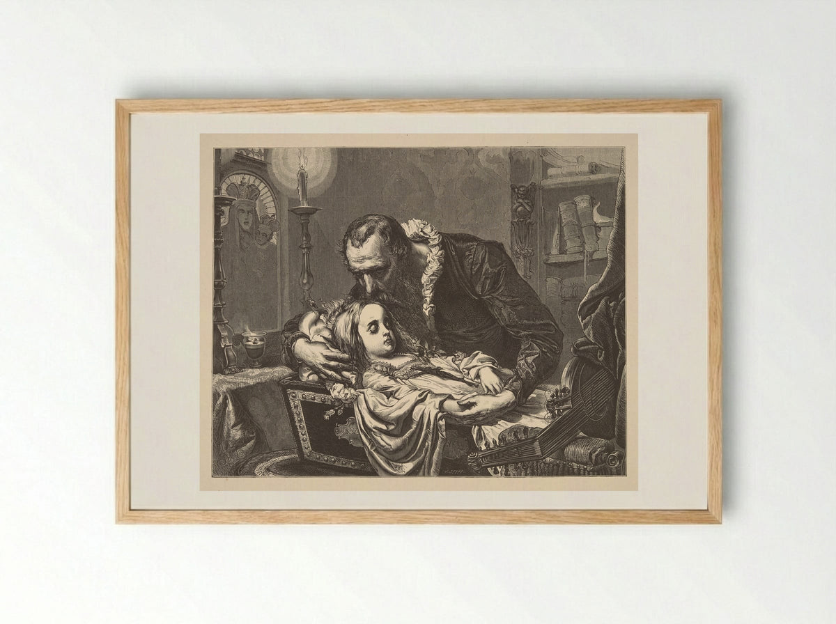 Jan Kochanowski over the dead body of his daughter - Jan Matejko - Framed Print Wood